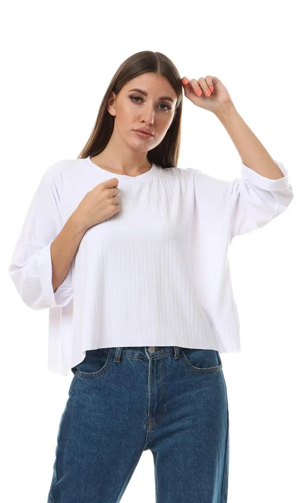 56585 Drop Shoulder Loose Fit Cropped Top - White