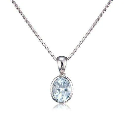 9ct White Gold Oval Aquamarine Pendant MM6E67WAQ