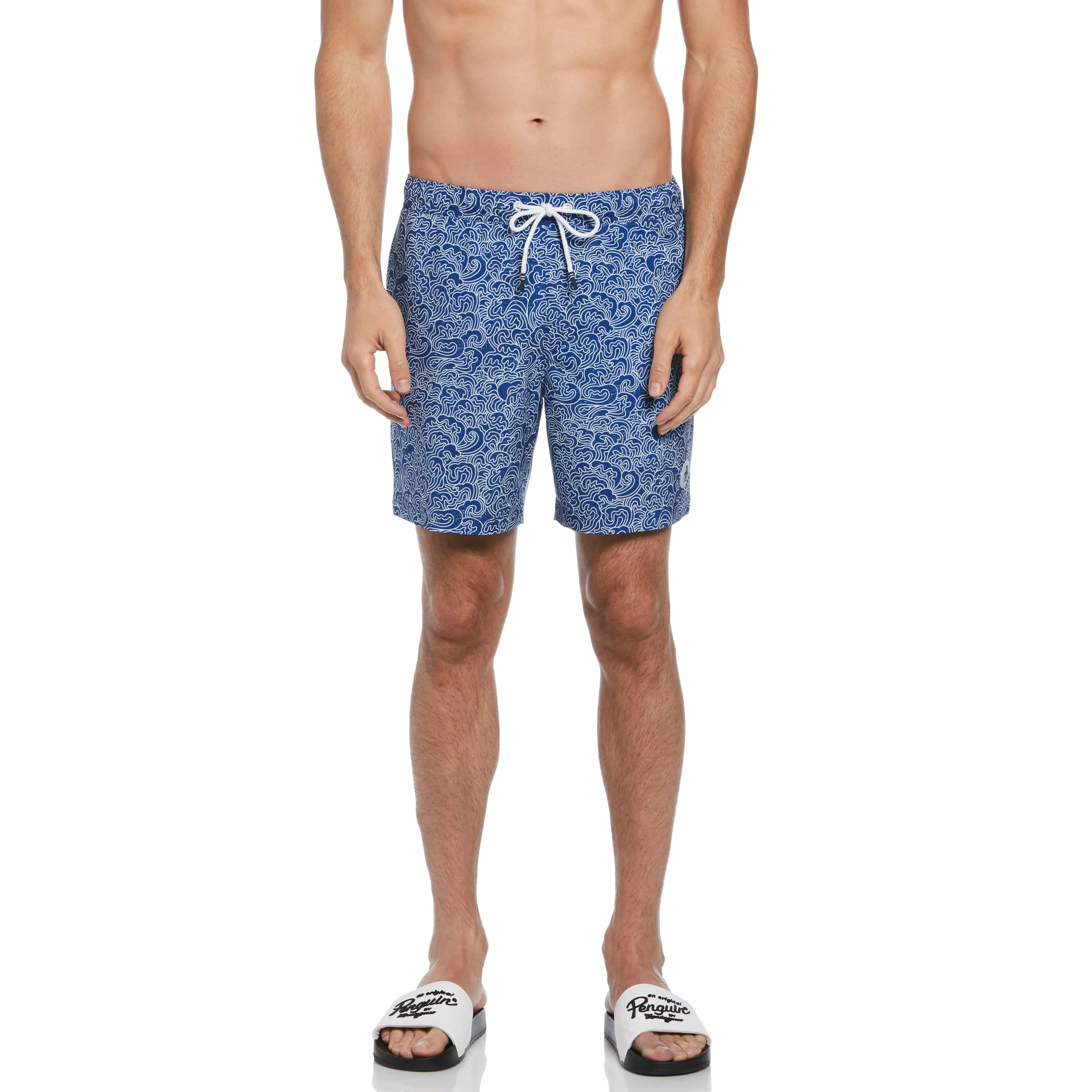 Allover Outline Waves Print Swim Short