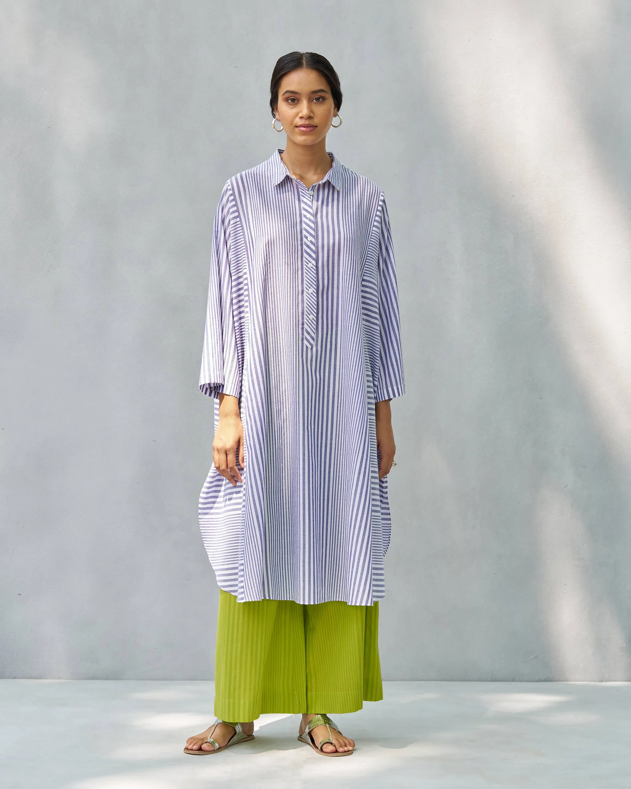 Anti Fit Kurta - Purple & White