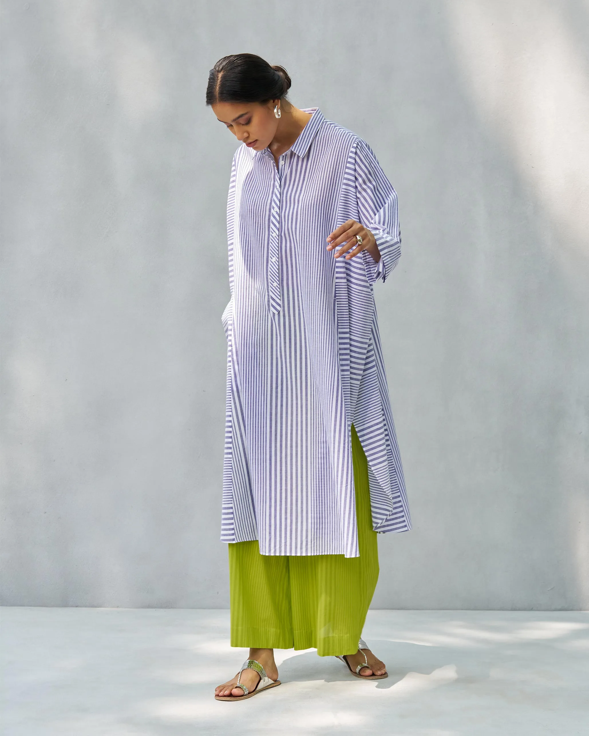 Anti Fit Kurta - Purple & White