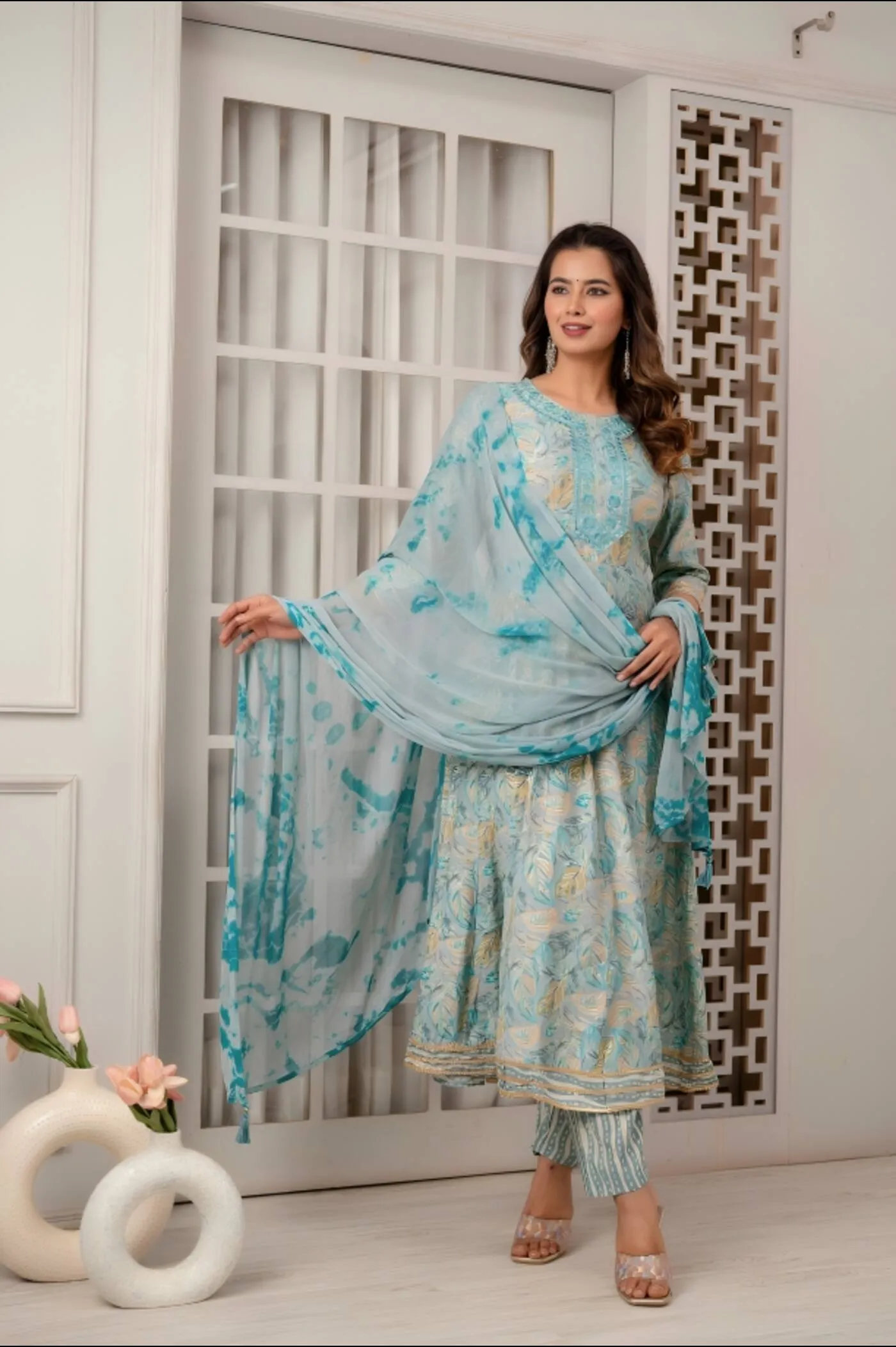 Aqua Elegance Anarkali Set Dupatta