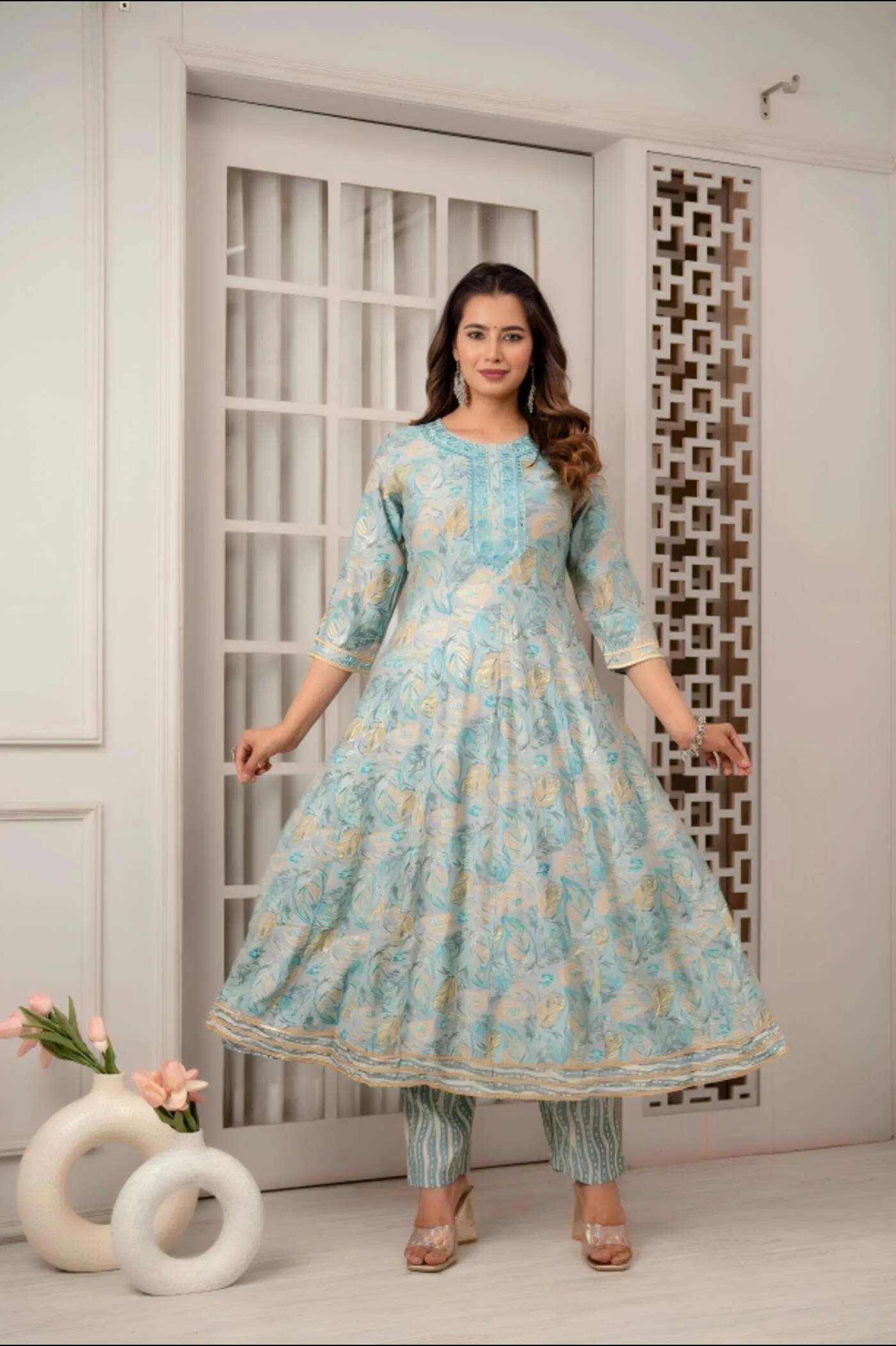 Aqua Elegance Anarkali Set Dupatta