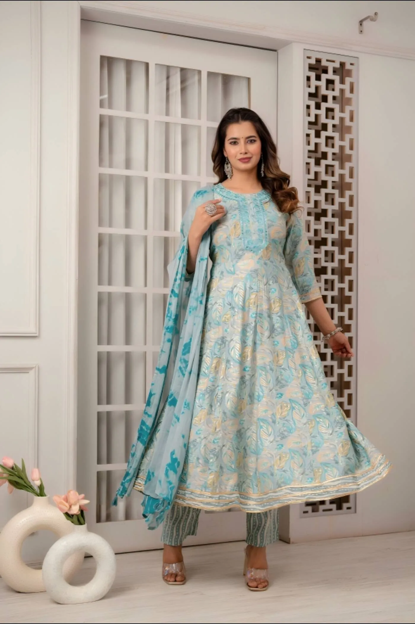 Aqua Elegance Anarkali Set Dupatta