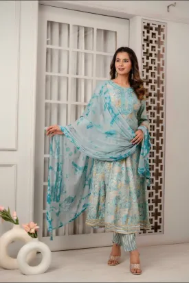 Aqua Elegance Anarkali Set Dupatta