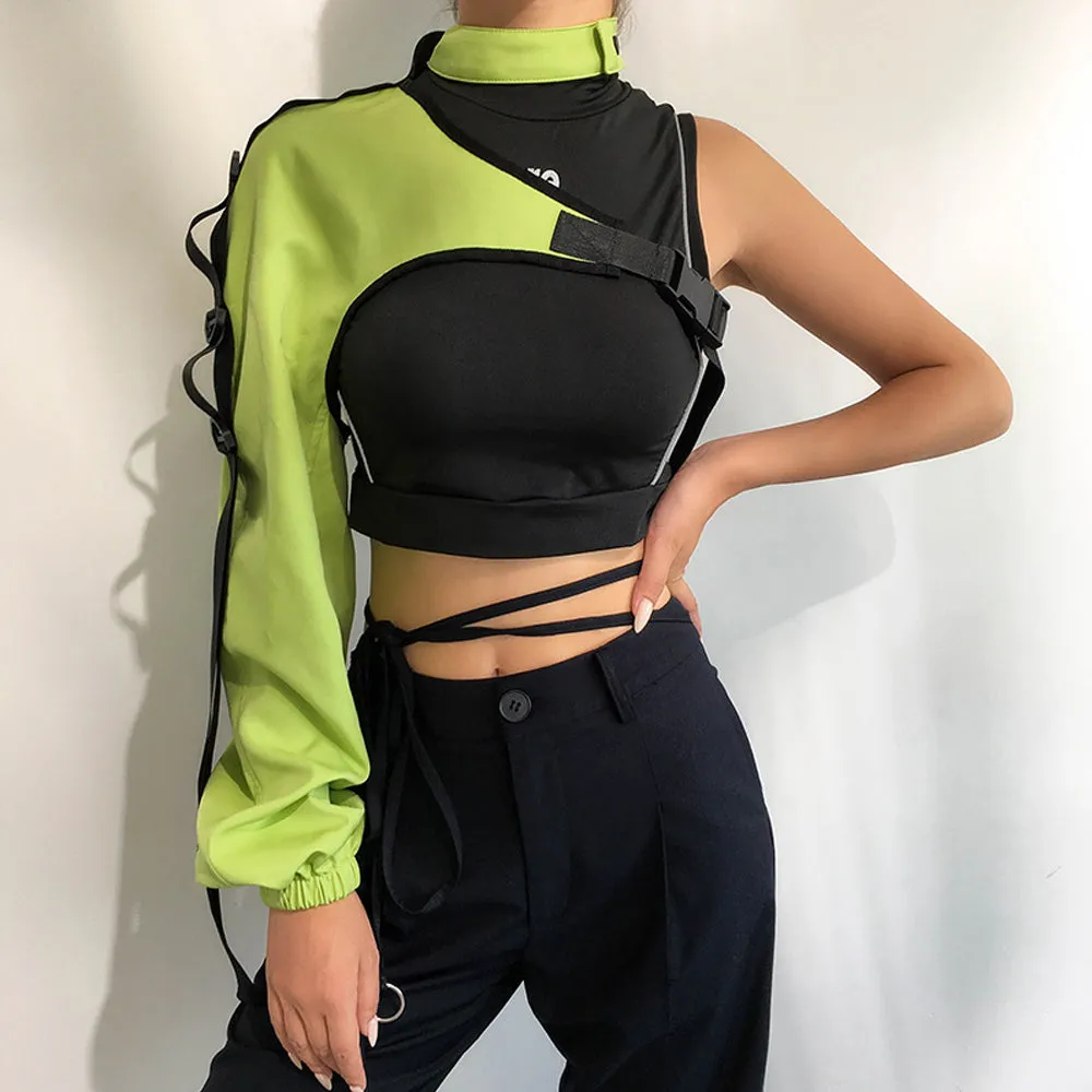 Asymmetrical One Shoulder Stitching Blouse