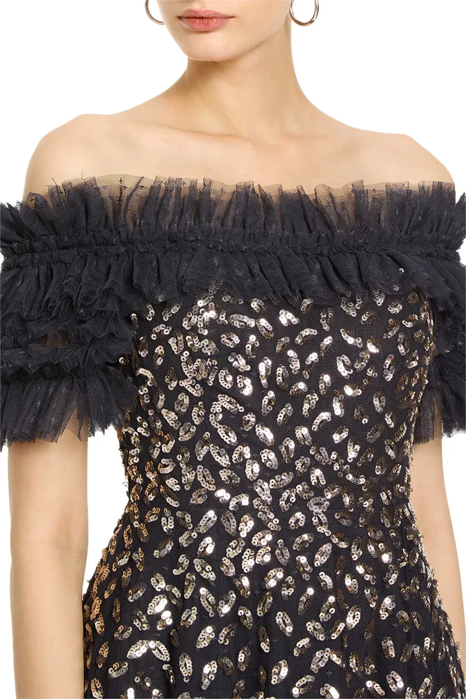 Autumn Leaves Off Shoulder Sequin Evening Dress