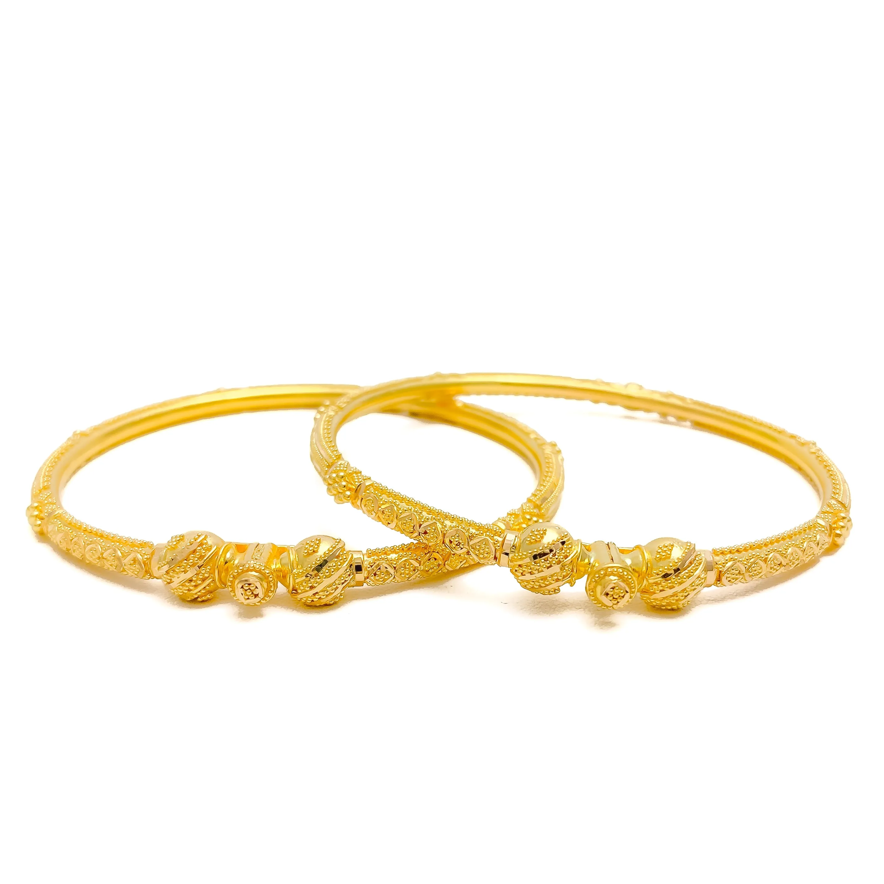 Beaded Floral Striped 22k Gold Pipe Bangles