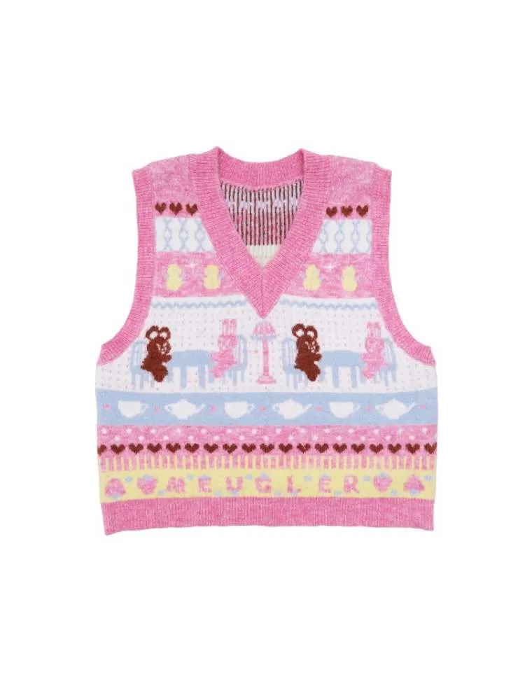 Bear & Rabbit Play House Fluffy Colorful Striped Knit Vest【s0000007759】