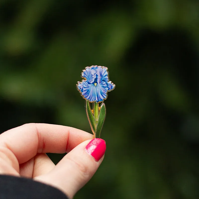 Bearded Iris (Blue) Floral Enamel Pin