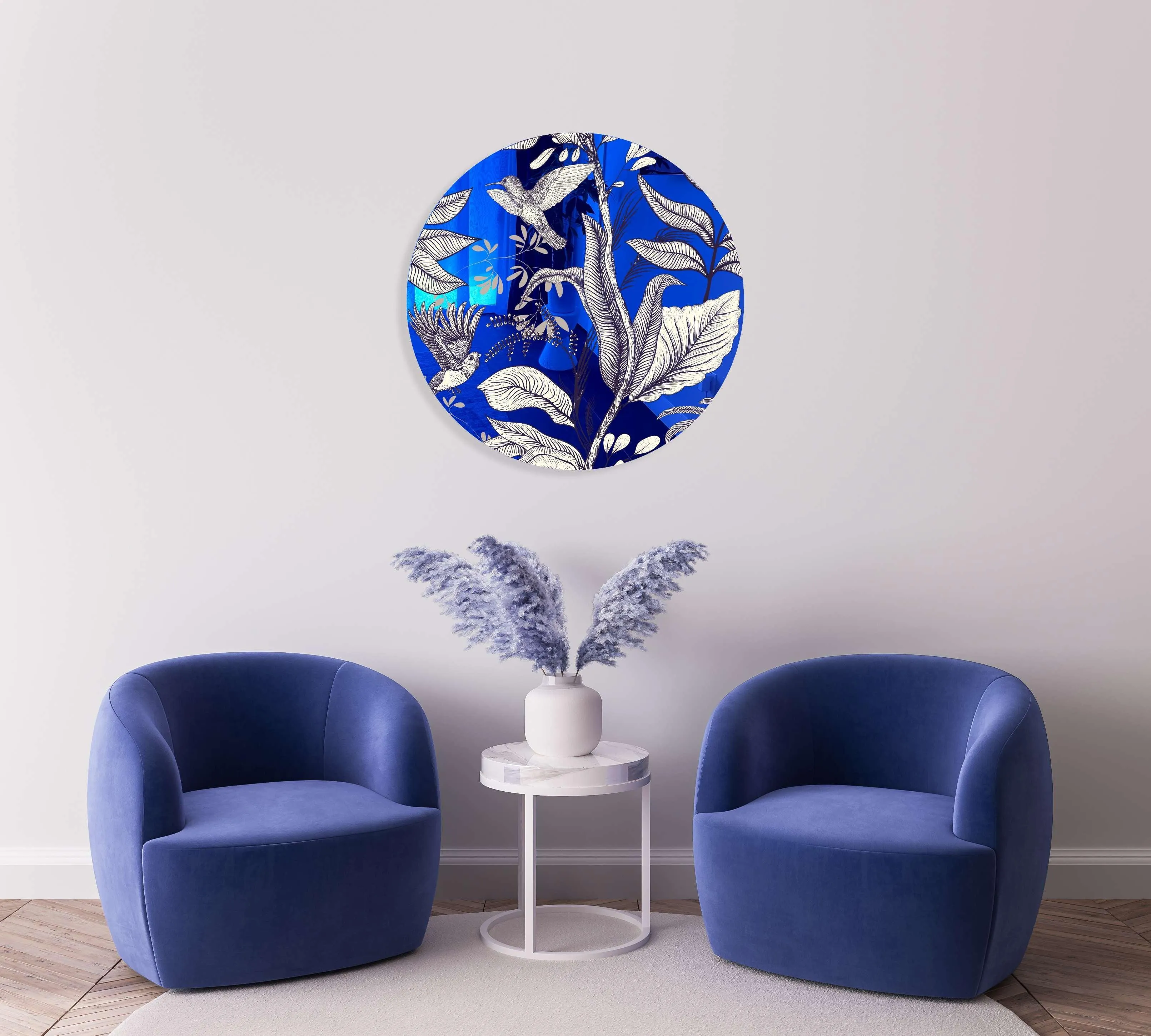 Beige Birds and Leaves Printed Mirror Acrylic Circles