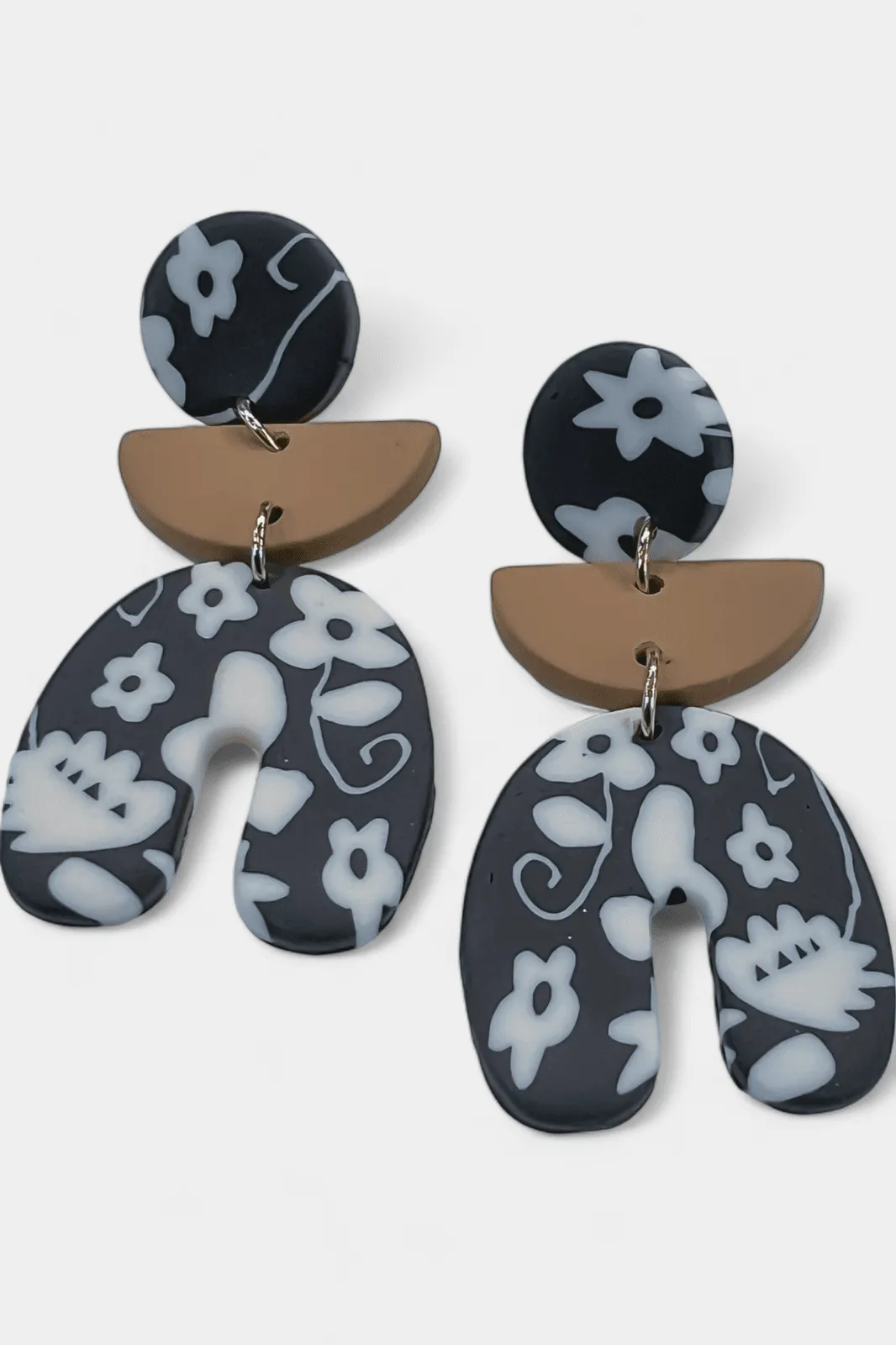 Black & White Floral Dangle Earrings