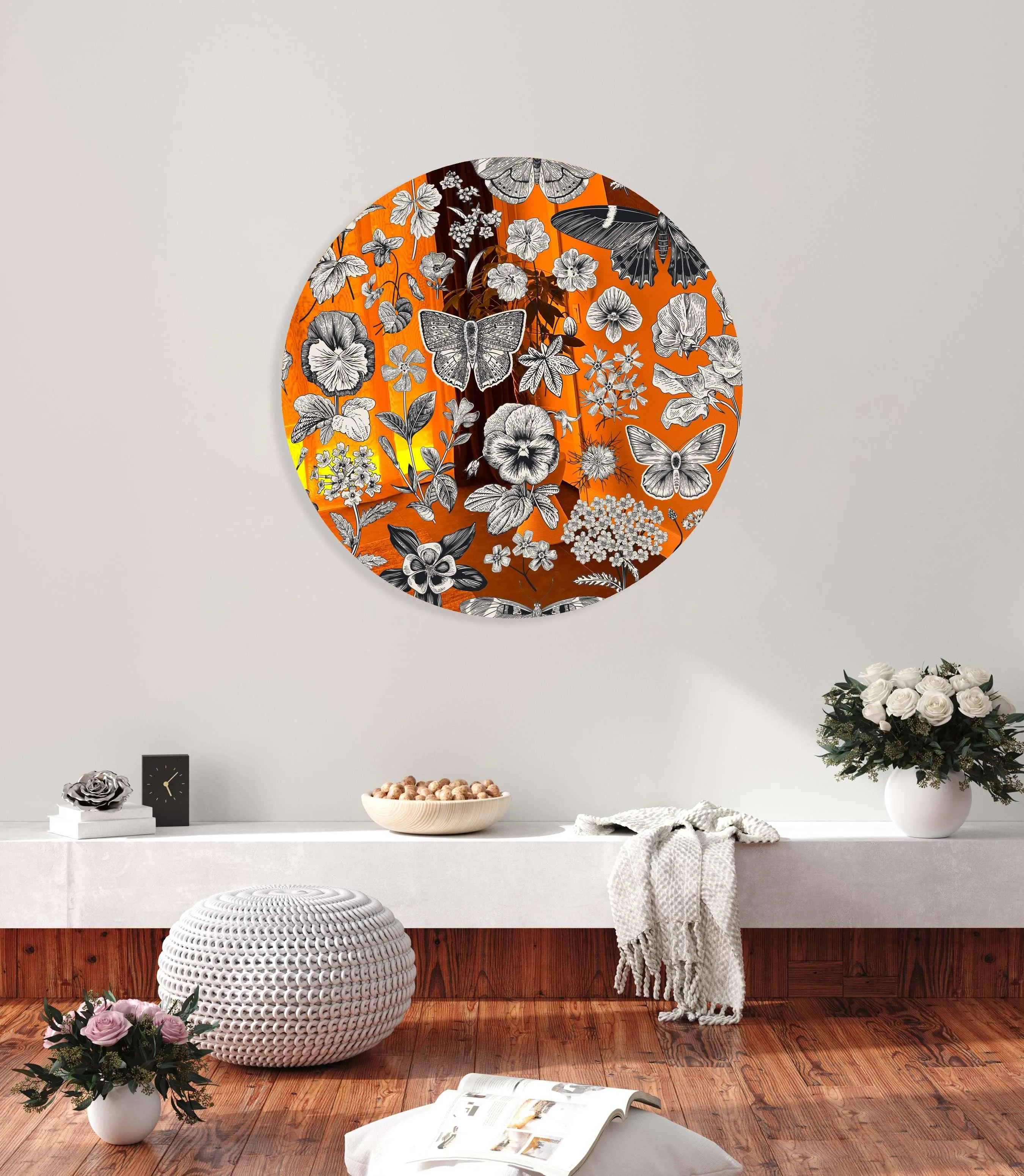 Black and White Pattern Printed Mirror Acrylic Circles