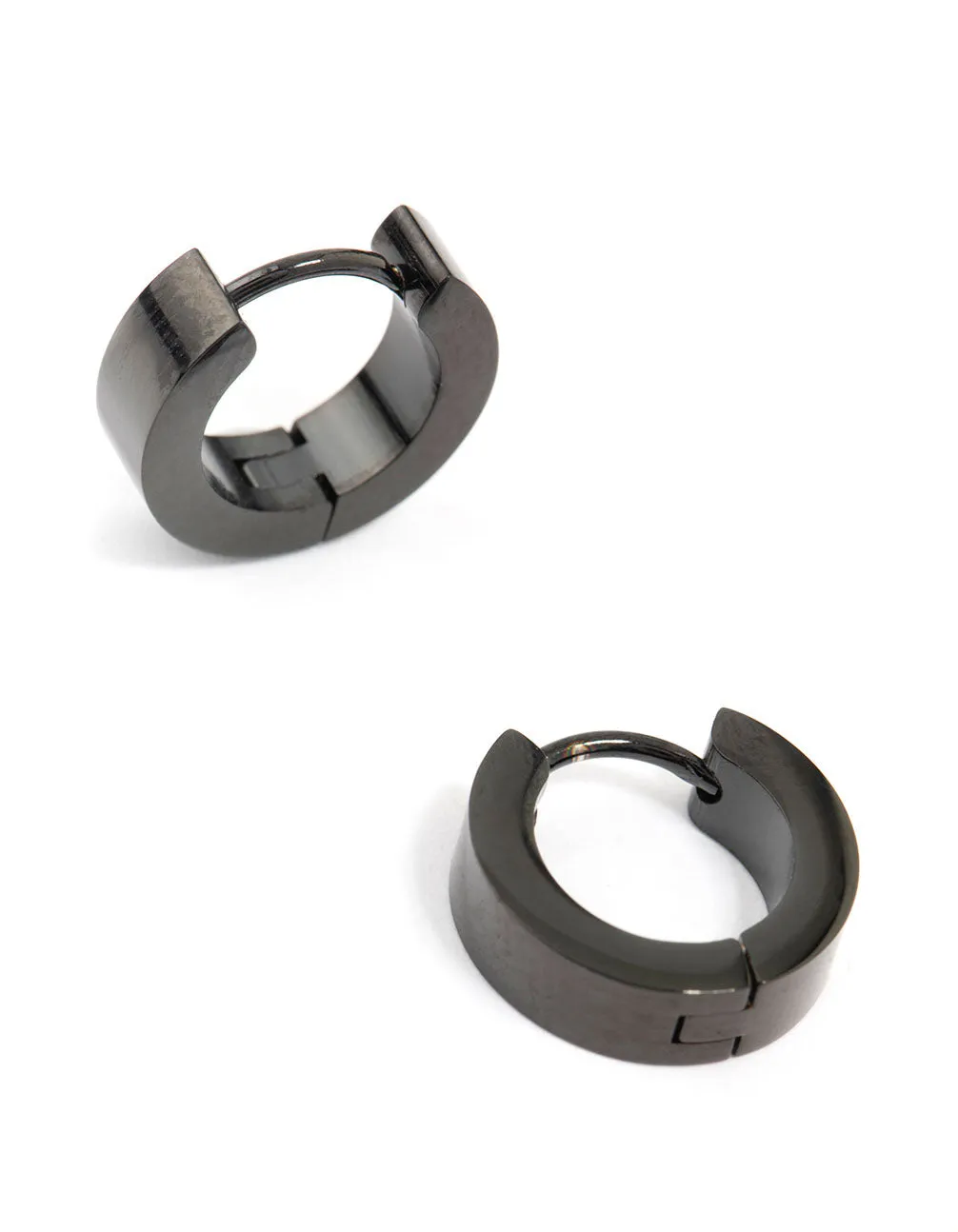 Black Coated Stainless Steel Wide Huggie Earrings