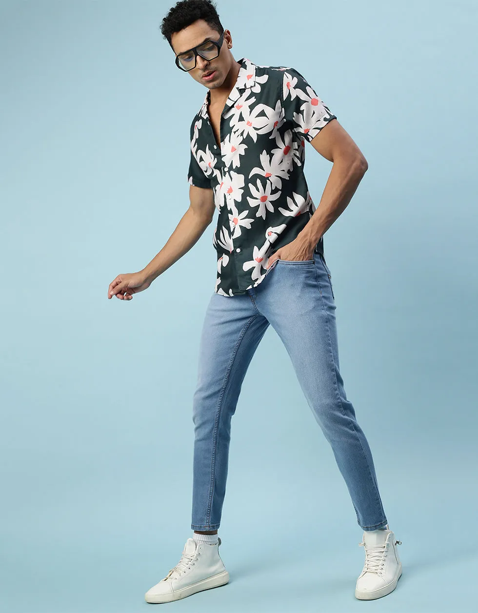 Black Floral Printed Casual Shirt