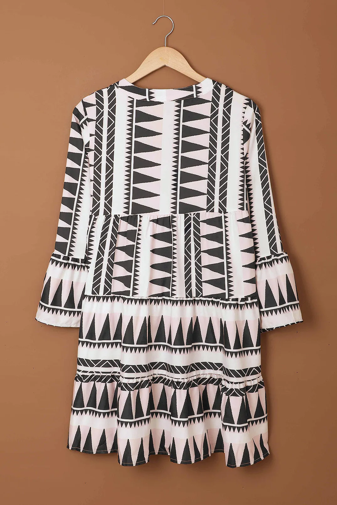 Black Geometric Print Ruffle Mini Dress