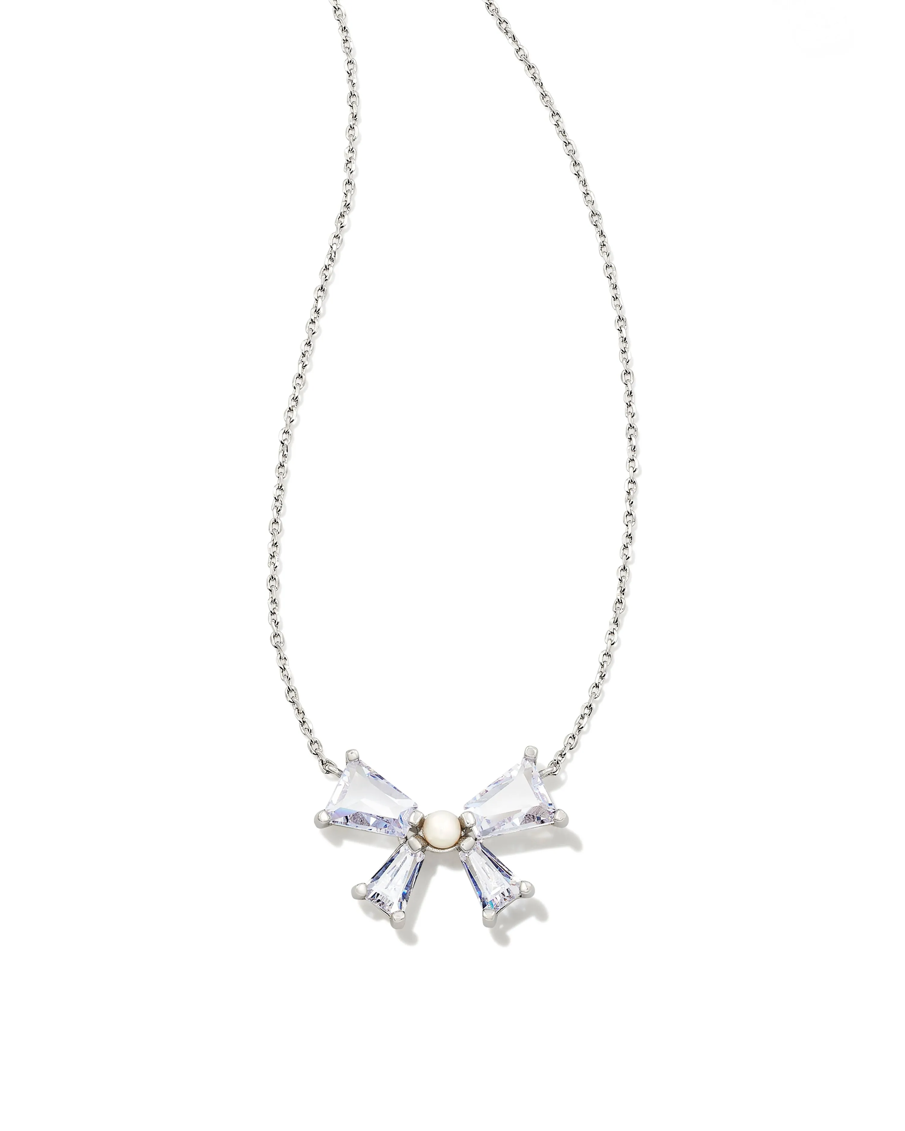 Blair Bow Pendant Necklace in Silver White Crystal