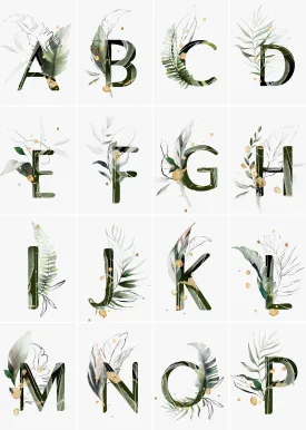 Botanical Monogram Wall Art Prints - Plant Prints, Botanical Art Prints and Botanical Illustrations