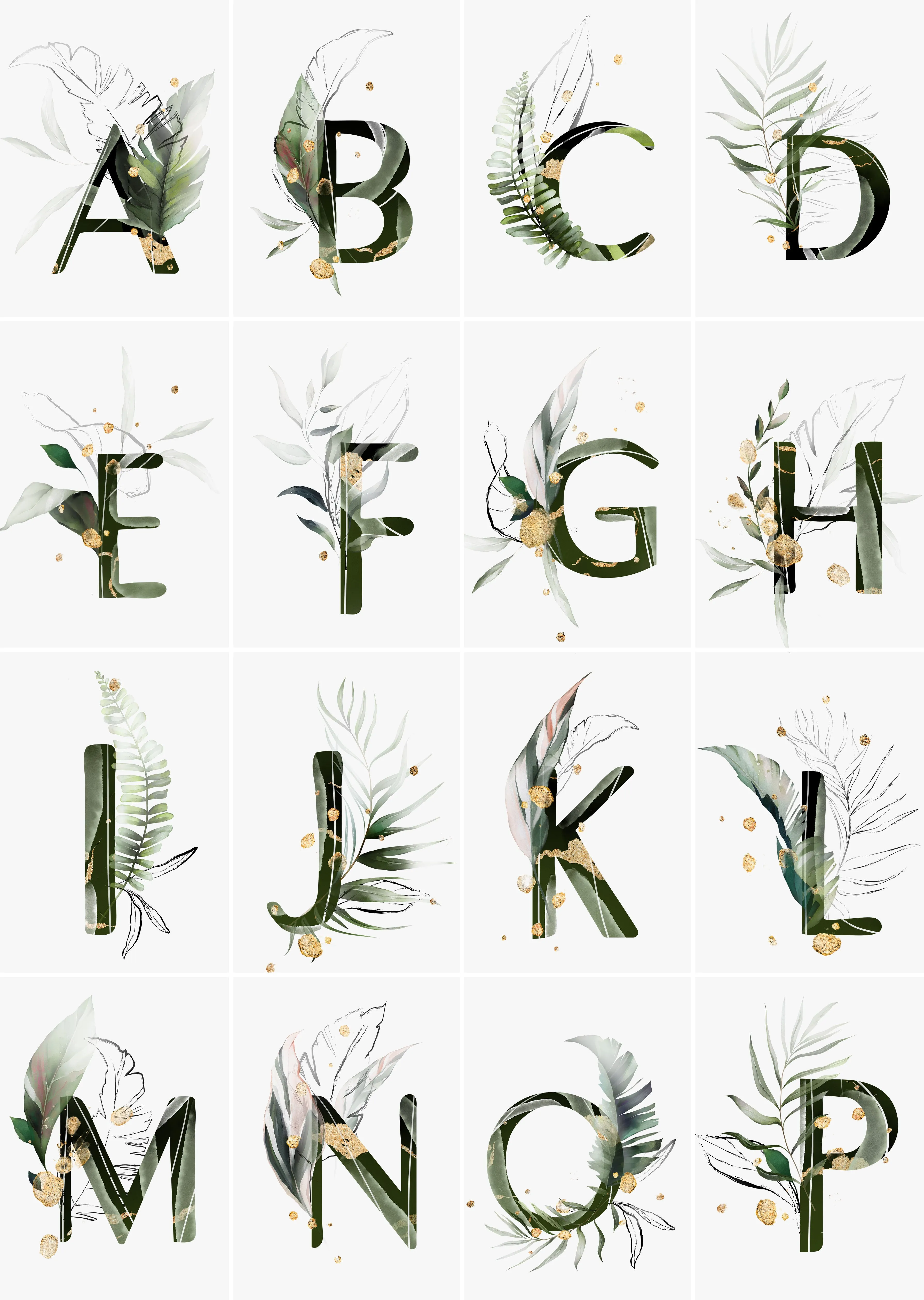 Botanical Monogram Wall Art Prints - Plant Prints, Botanical Art Prints and Botanical Illustrations