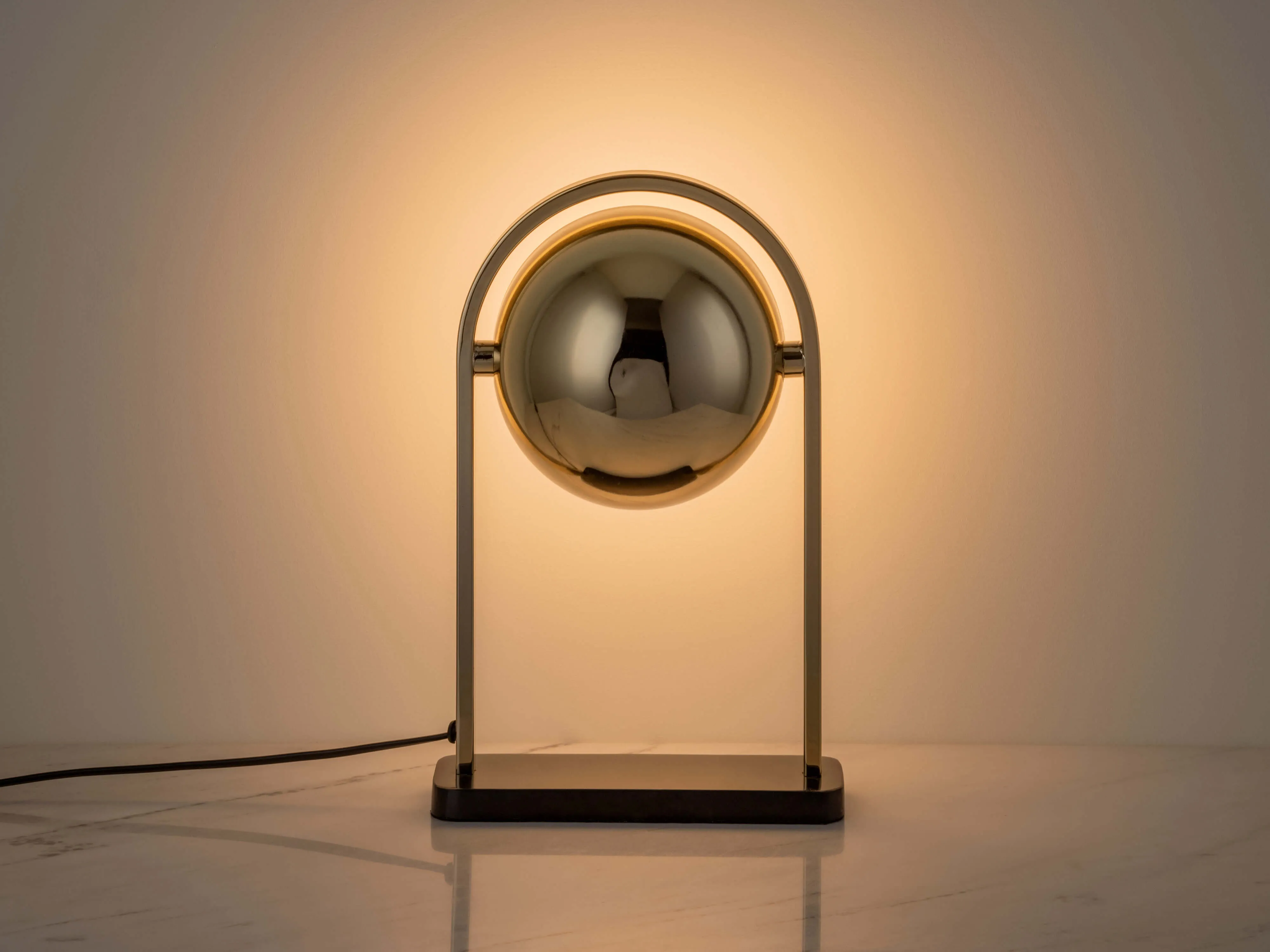 Brass and marble LED dome table lamp