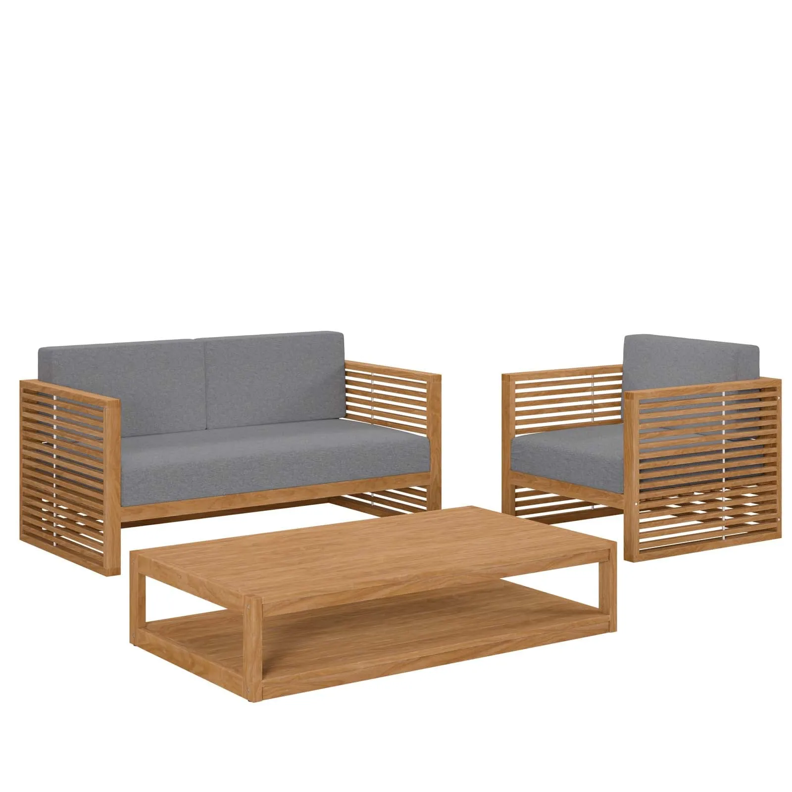 Carlsbad 3-Piece Teak Wood Outdoor Patio Outdoor Patio Set By Modway - EEI-5837 - Natural Gray