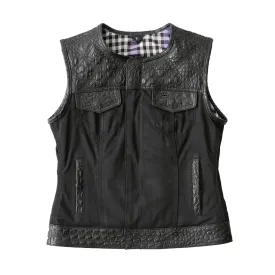 Carter - Women's Club Style Leather/Canvas Vest - Limited Edition