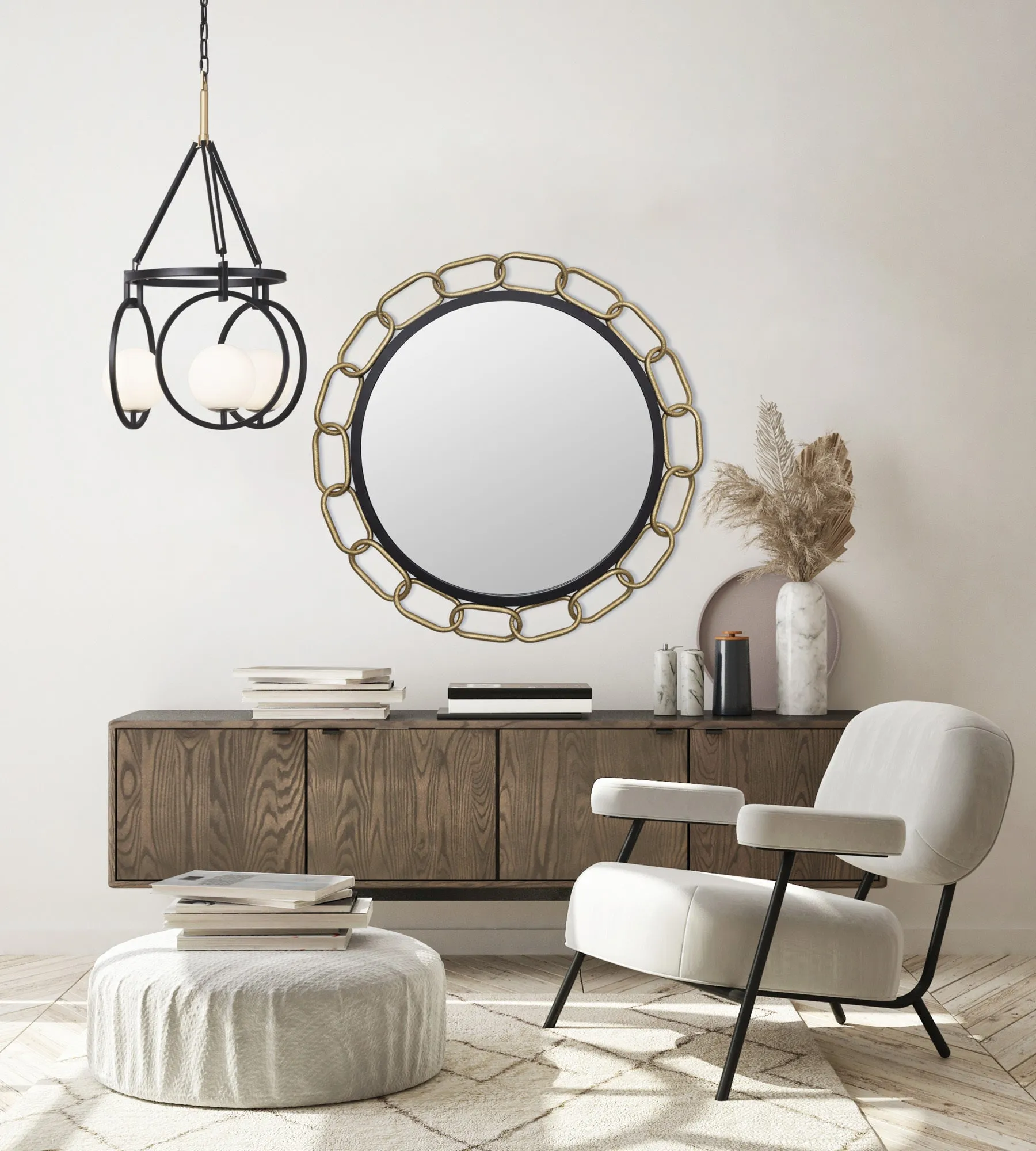 Chains of Love 444MI30MBTG 30-Inch Round Mirror - Matte Black/Textured Gold