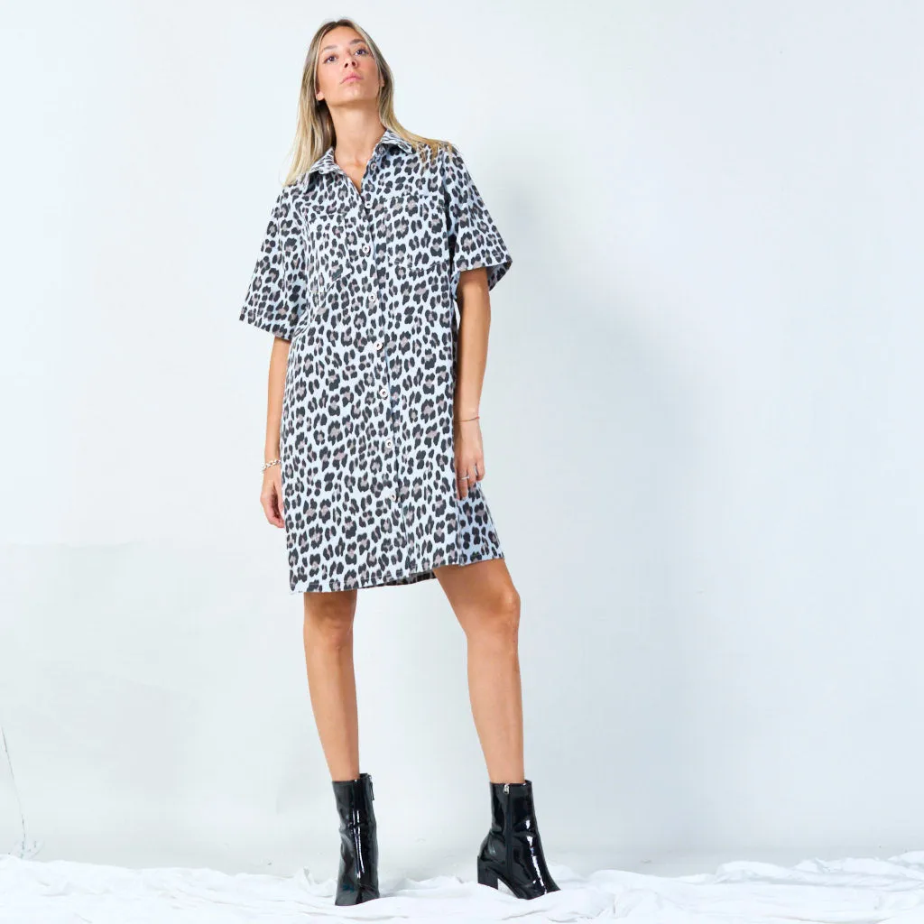 Chic leopard print button-up dress wholesale