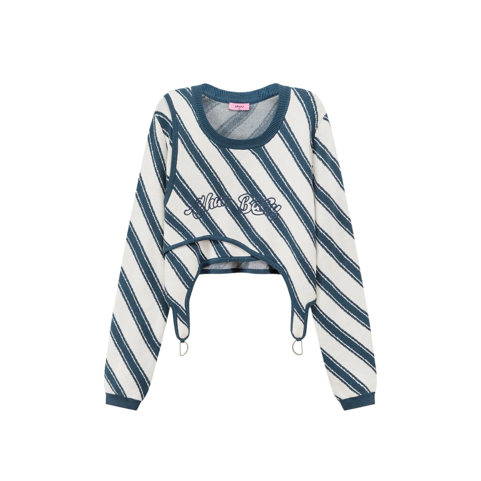 Chuu Baby Unbalanced Striped Long-Sleeves Top