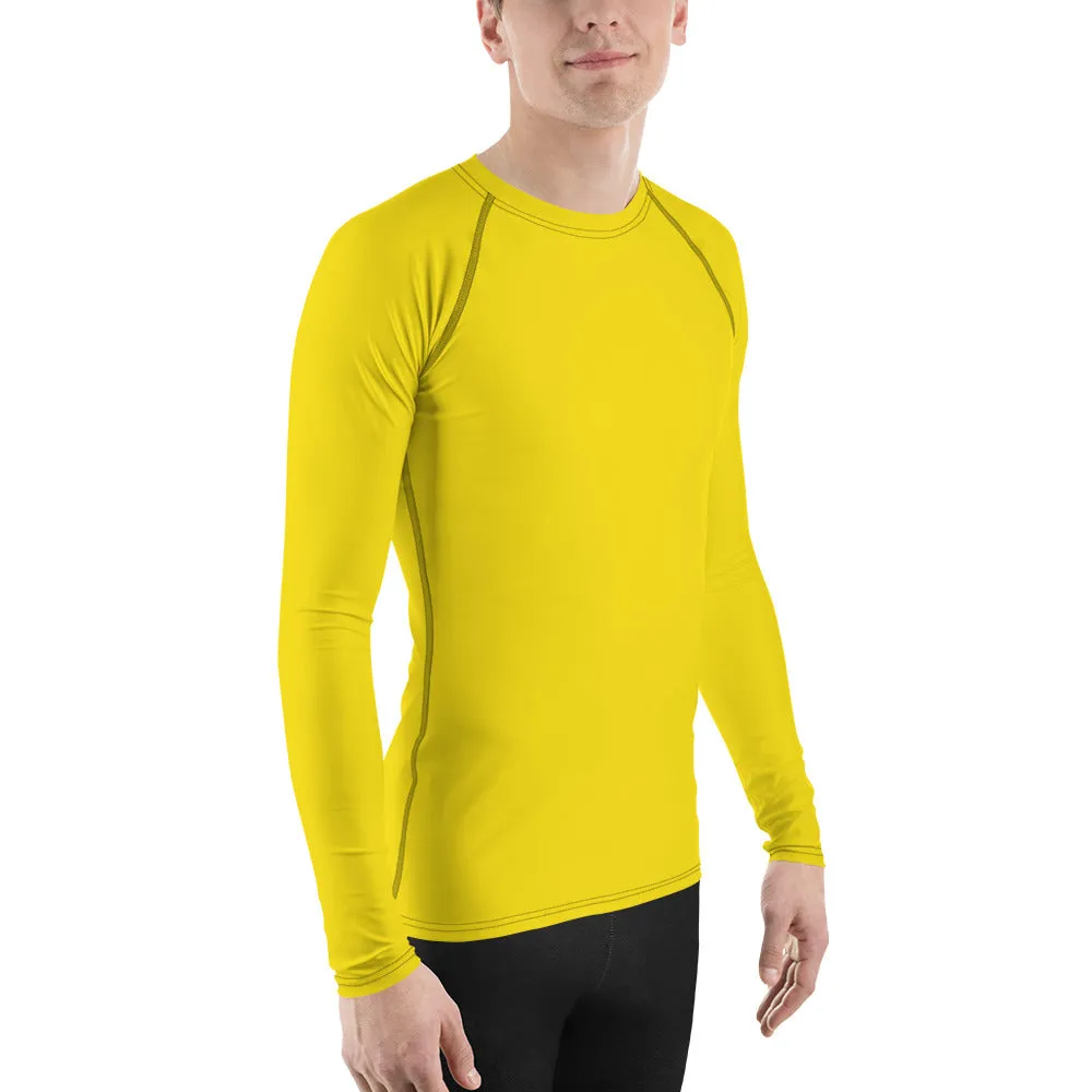 Classic Charm: Men's Solid Color Long Sleeve Rash Guard - Golden Sun