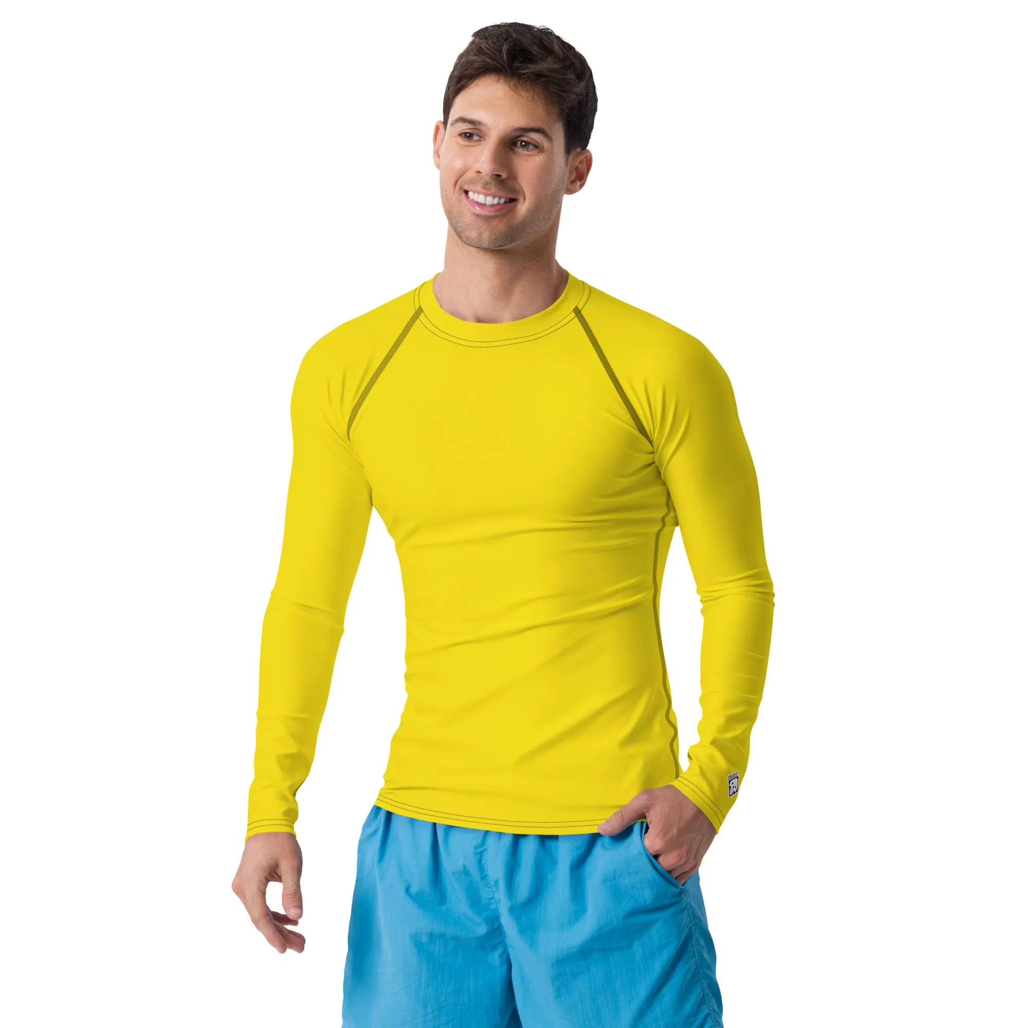 Classic Charm: Men's Solid Color Long Sleeve Rash Guard - Golden Sun