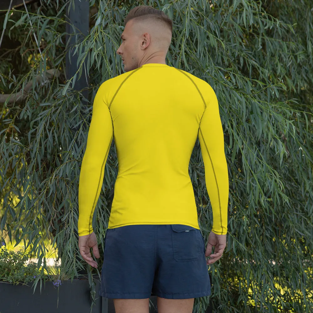 Classic Charm: Men's Solid Color Long Sleeve Rash Guard - Golden Sun