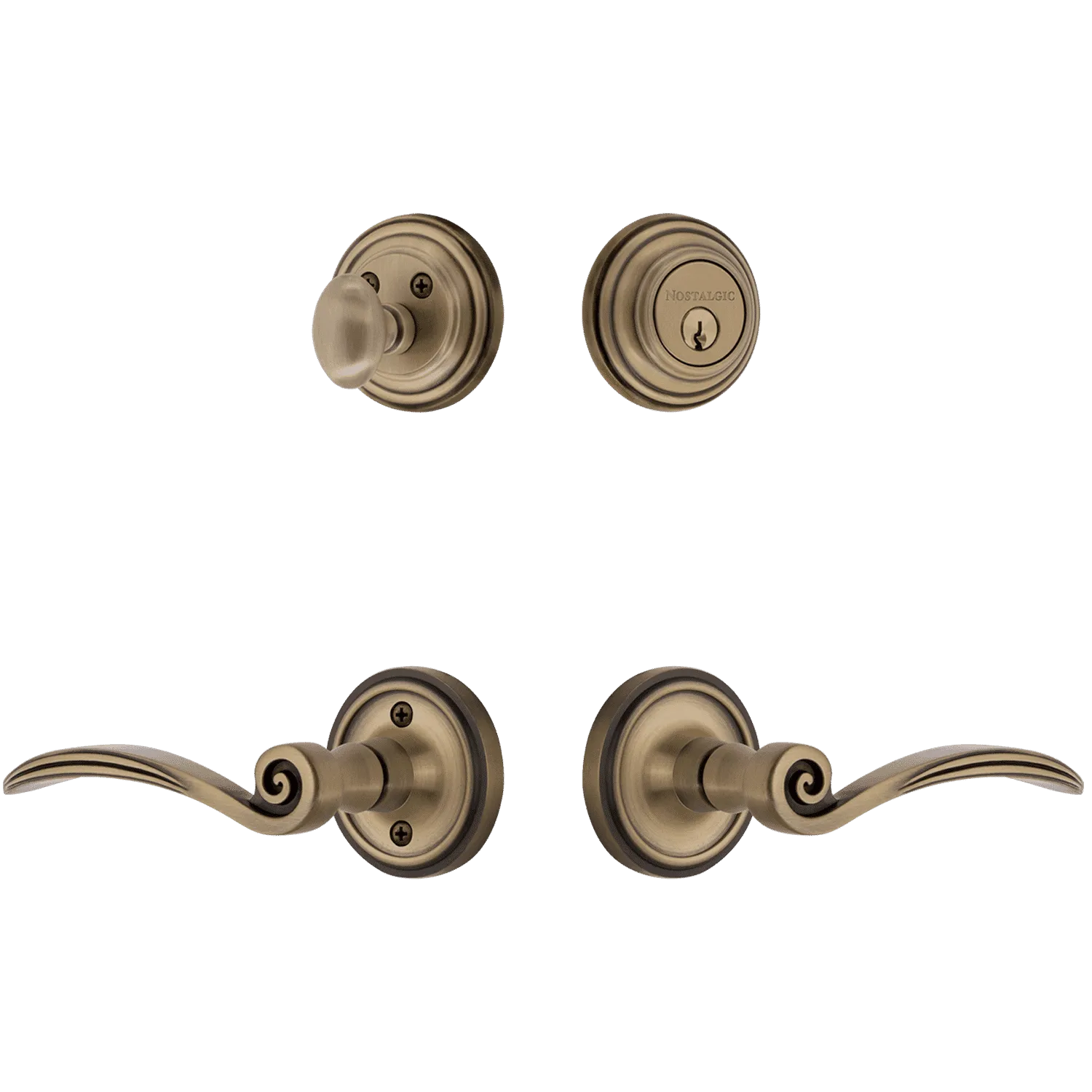 Classic Rosette Entry Set with Swan Lever in Antique Brass