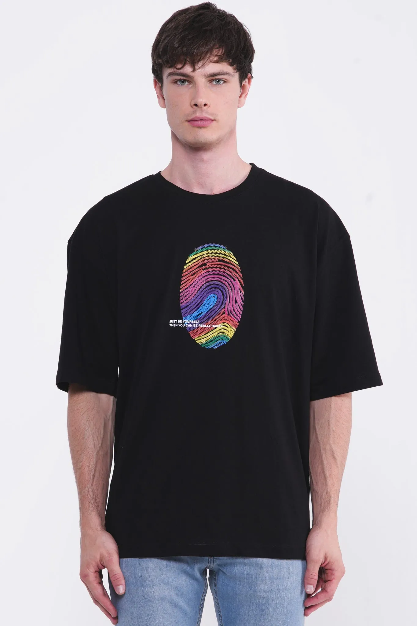 Cosmic Finger Print Oversized Tee Black