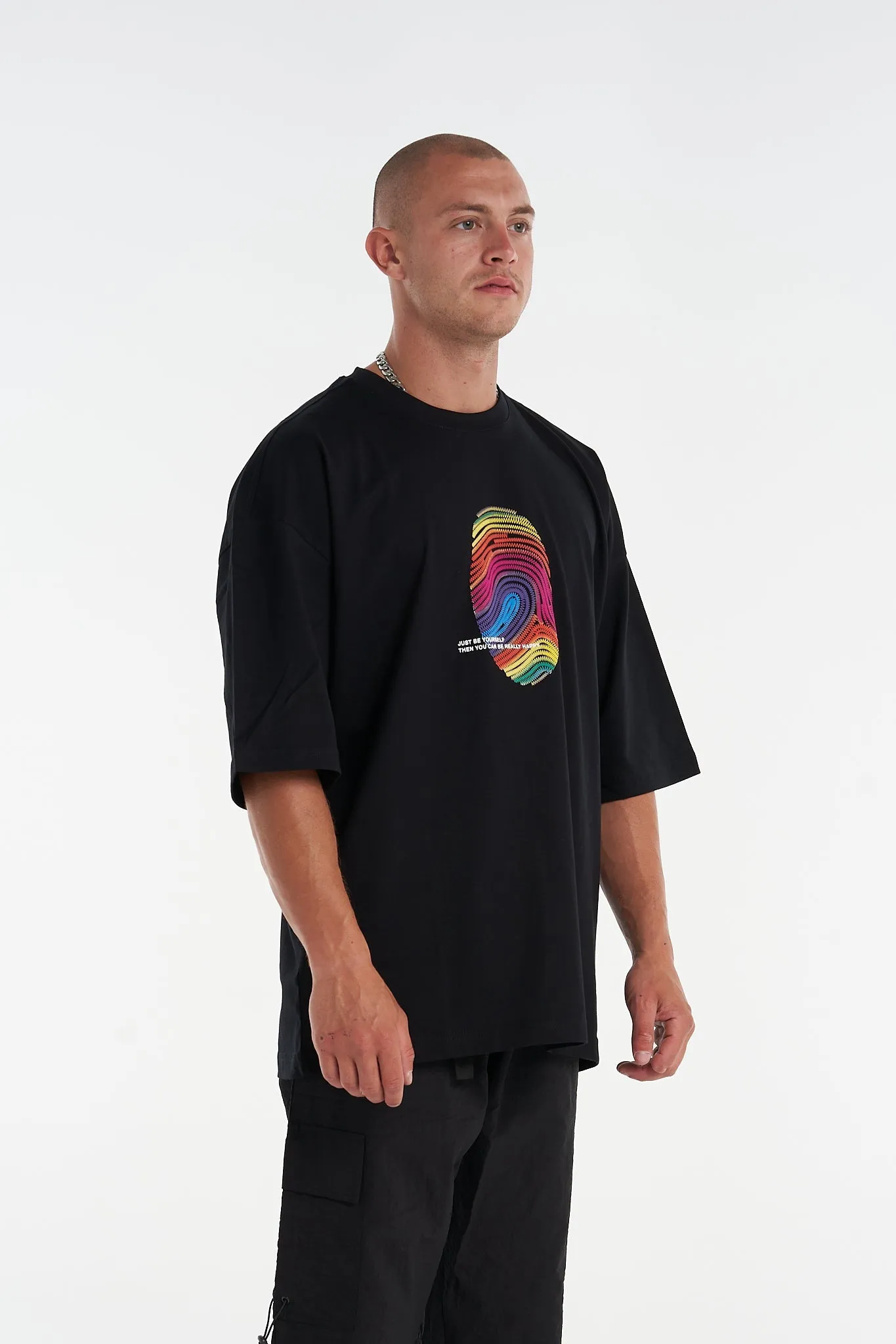 Cosmic Finger Print Oversized Tee Black