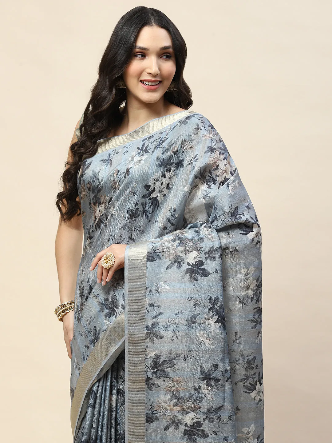 Digital Floral Printed Cotton Saree