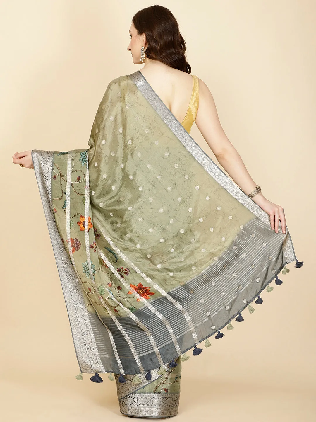 Digital Floral Printed Handloom Saree