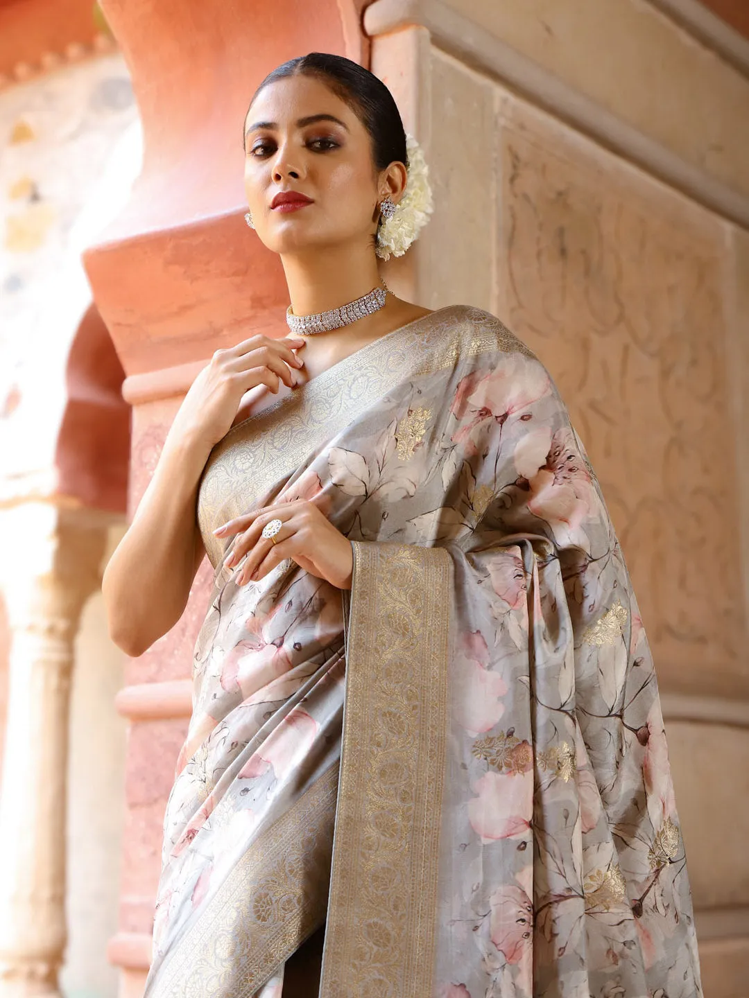 Digital Floral Printed Handloom Saree