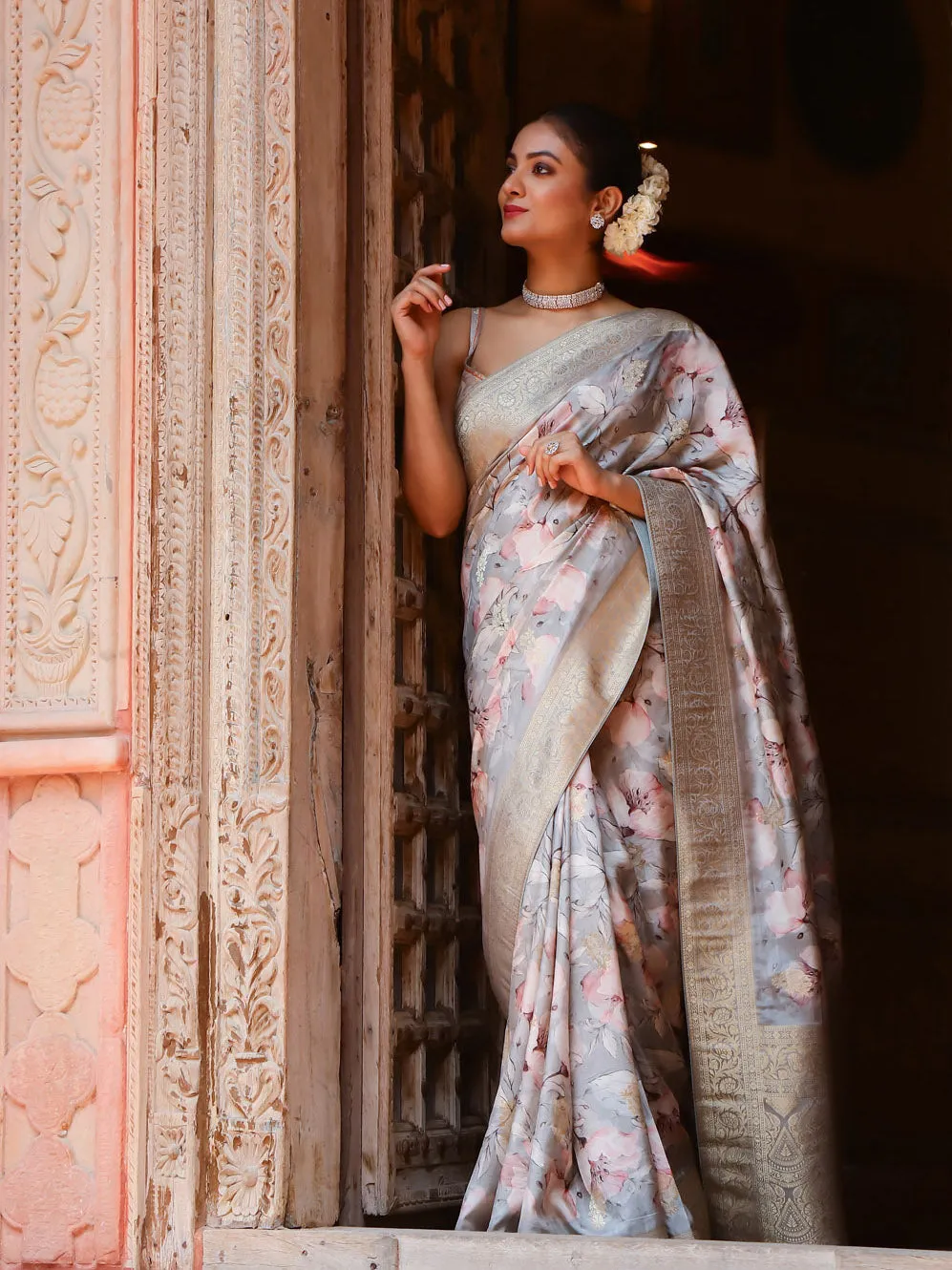 Digital Floral Printed Handloom Saree