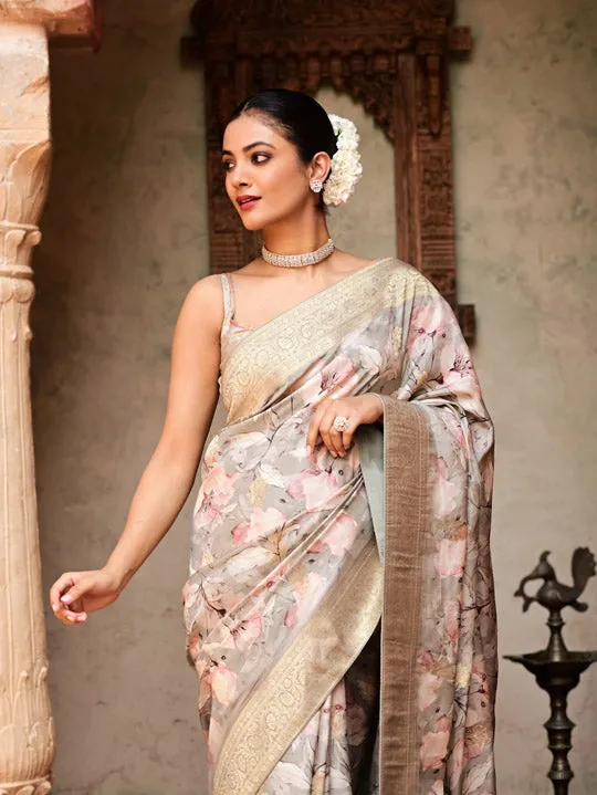 Digital Floral Printed Handloom Saree