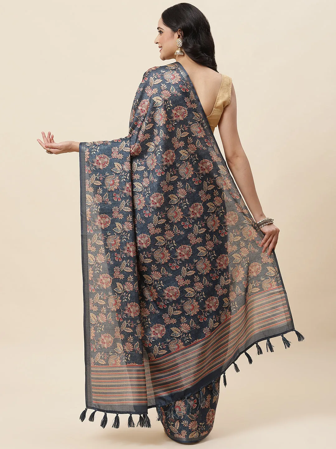 Digital Floral Printed Tussar Saree