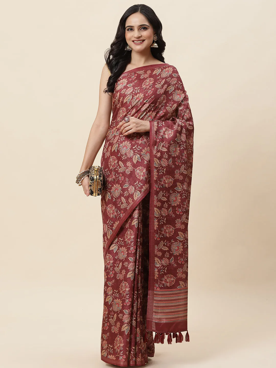 Digital Floral Printed Tussar Saree