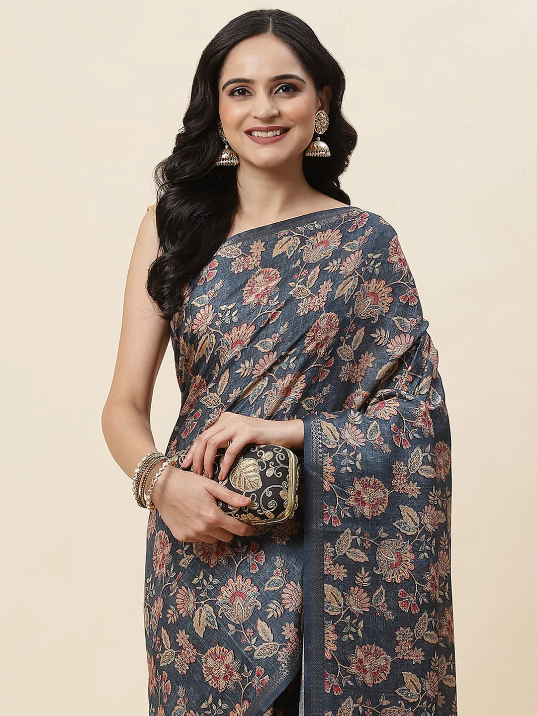 Digital Floral Printed Tussar Saree