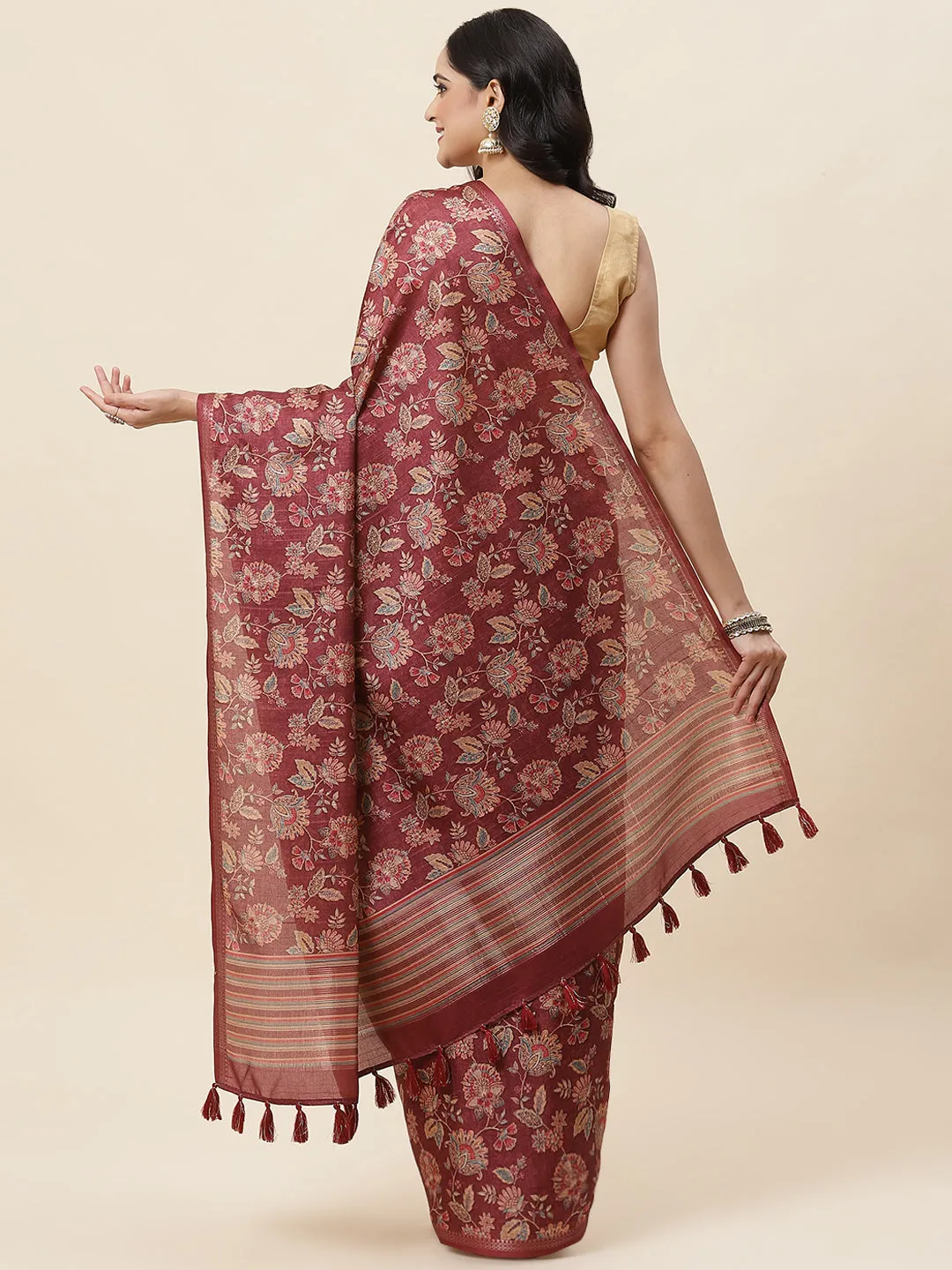 Digital Floral Printed Tussar Saree