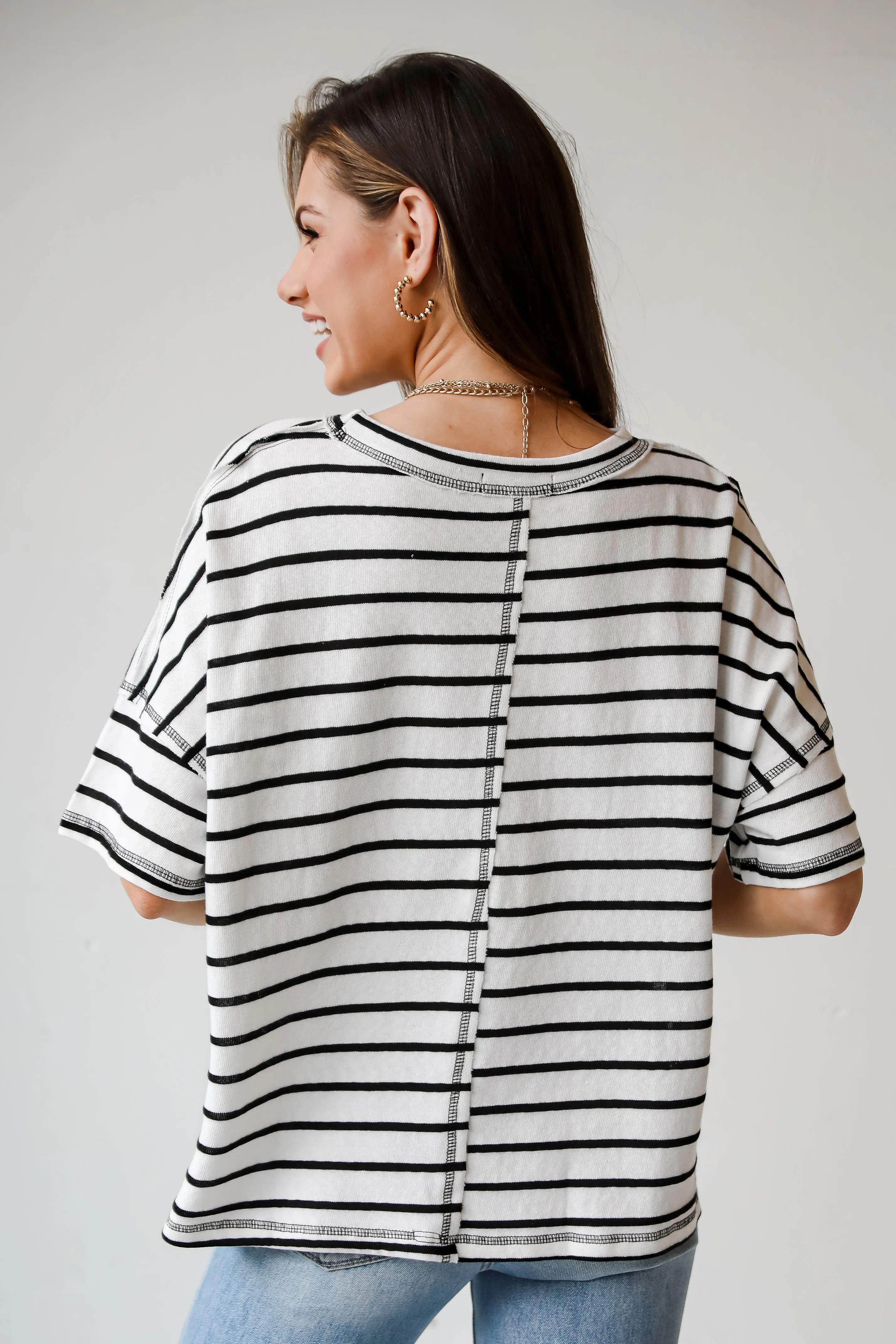 Everyday Bestie White Striped Tee