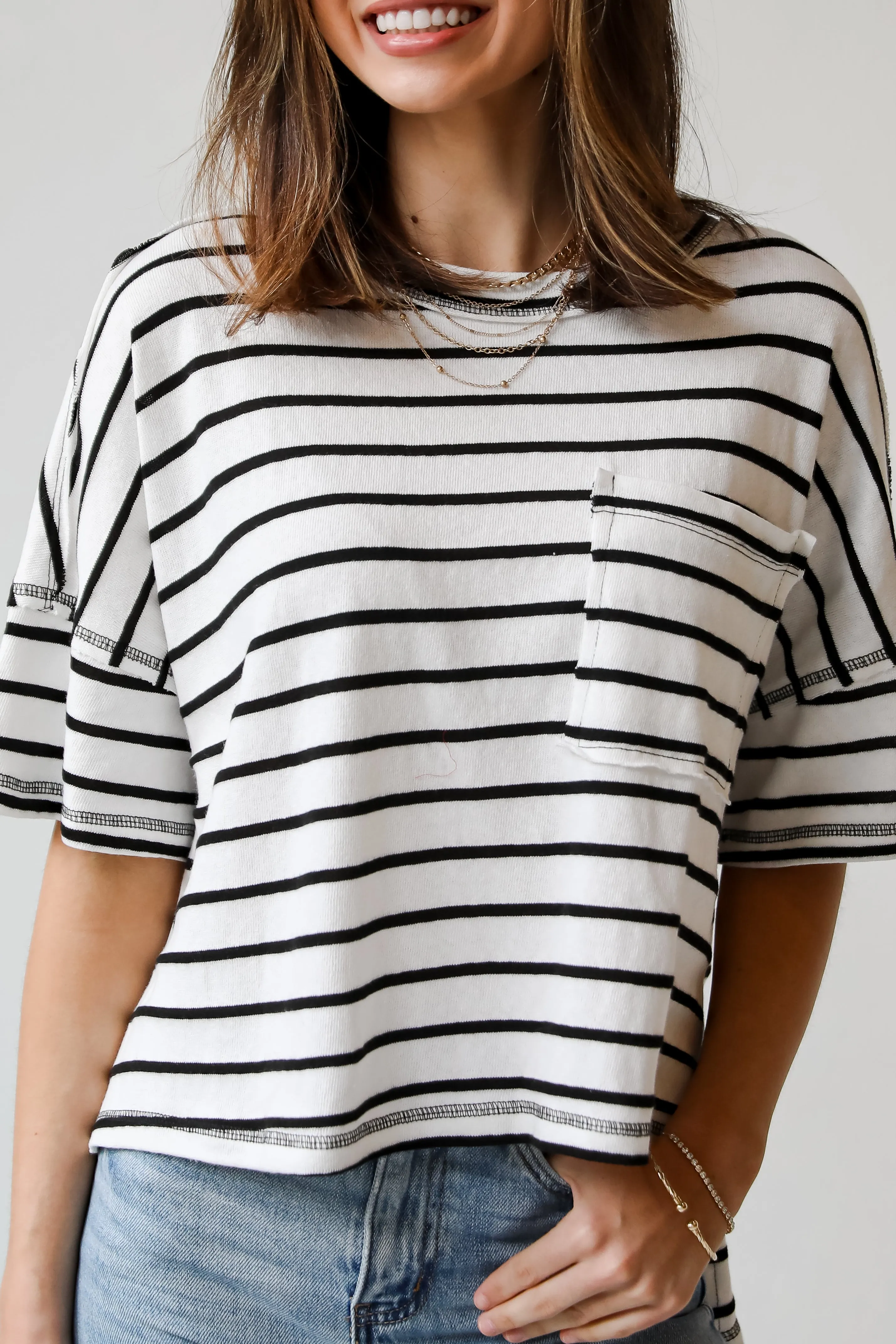 Everyday Bestie White Striped Tee