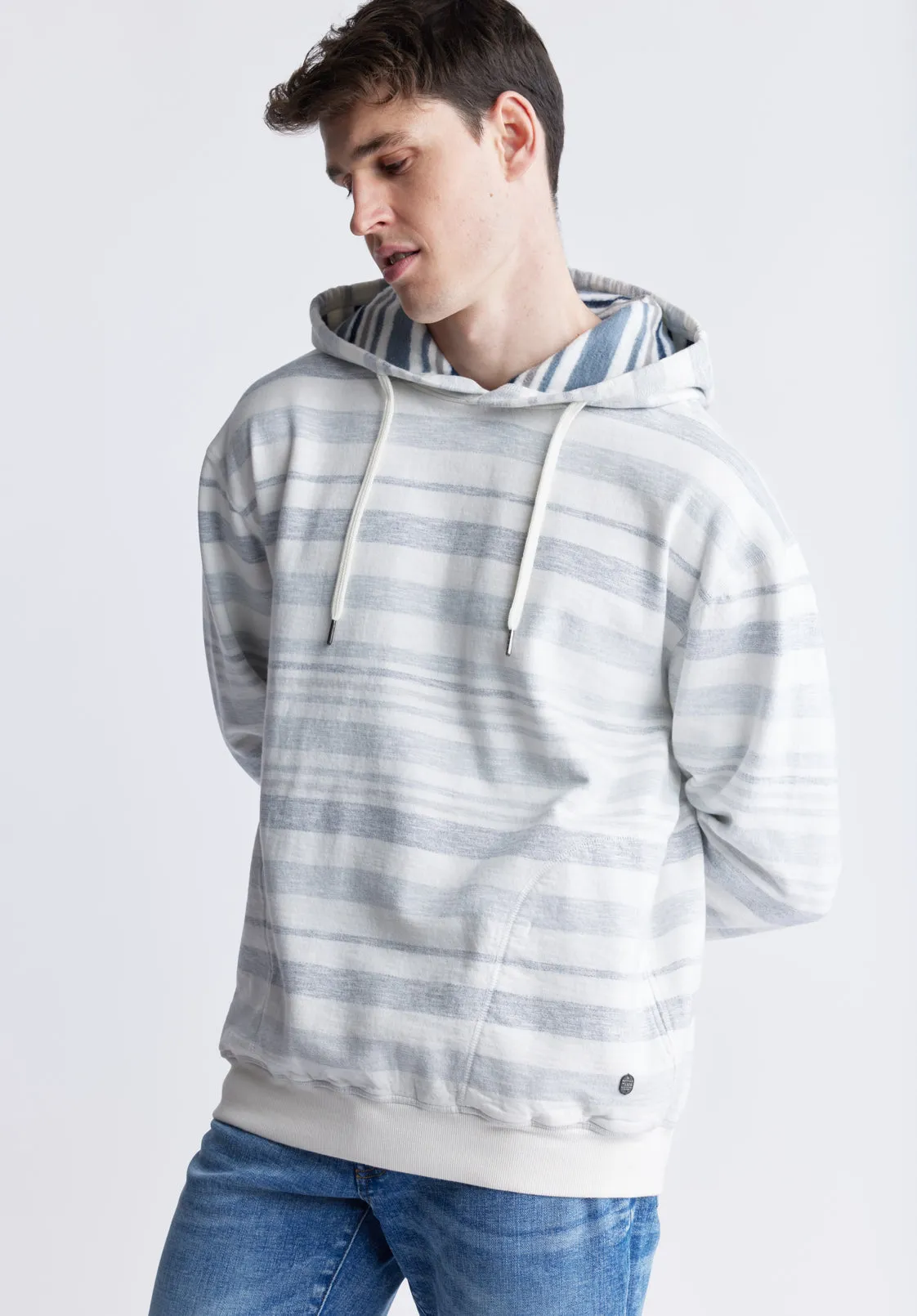 Fazel Men's Striped Hoodie, White with Light Blue - BM24456