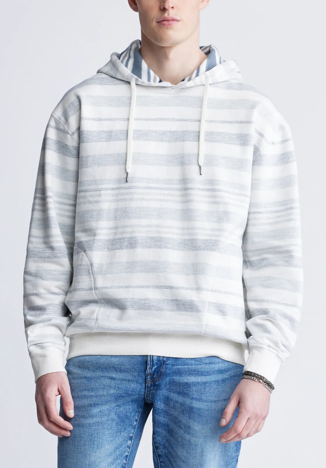 Fazel Men's Striped Hoodie, White with Light Blue - BM24456