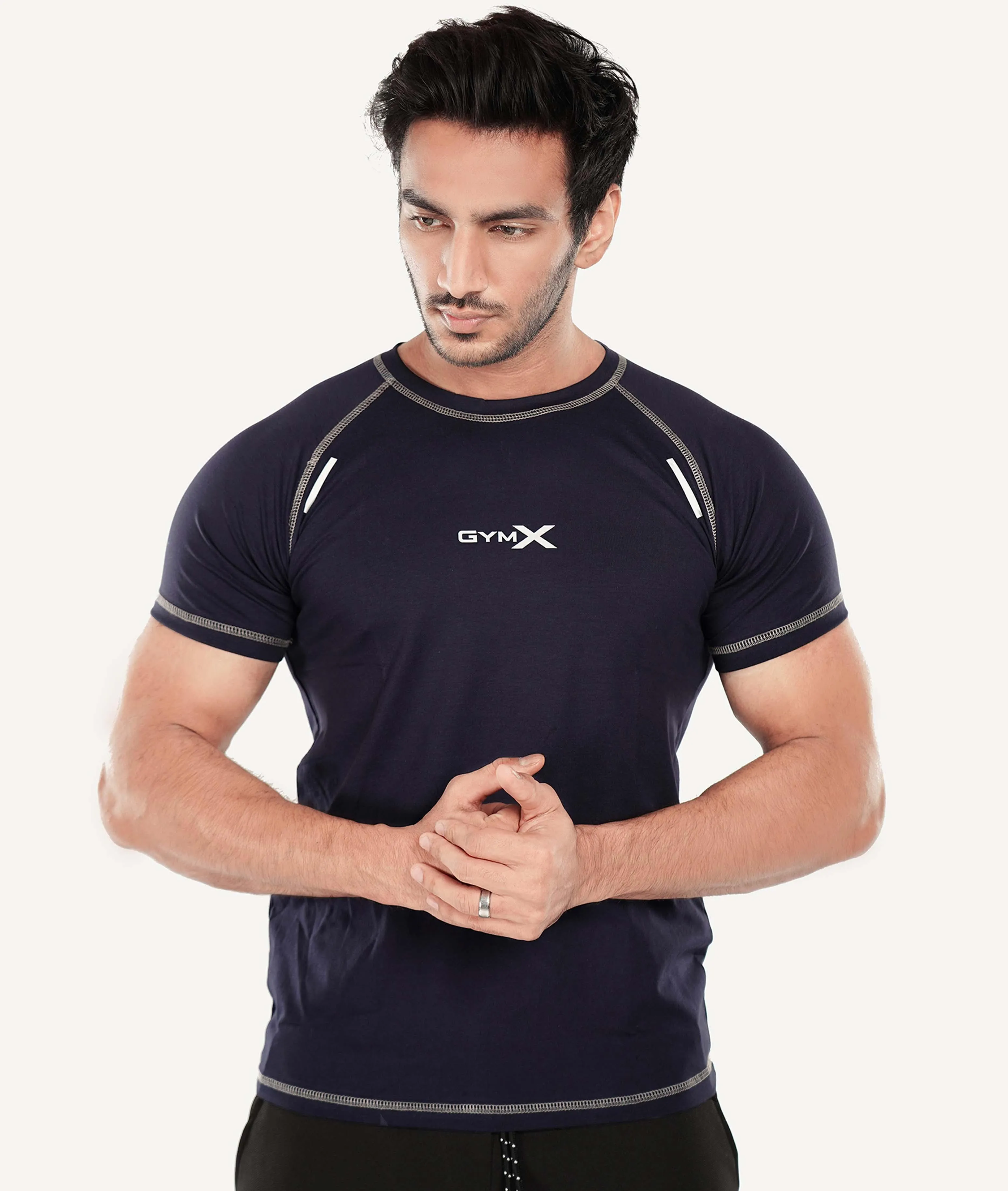 Flex Cotton GymX Tee: Navy blue - Sale