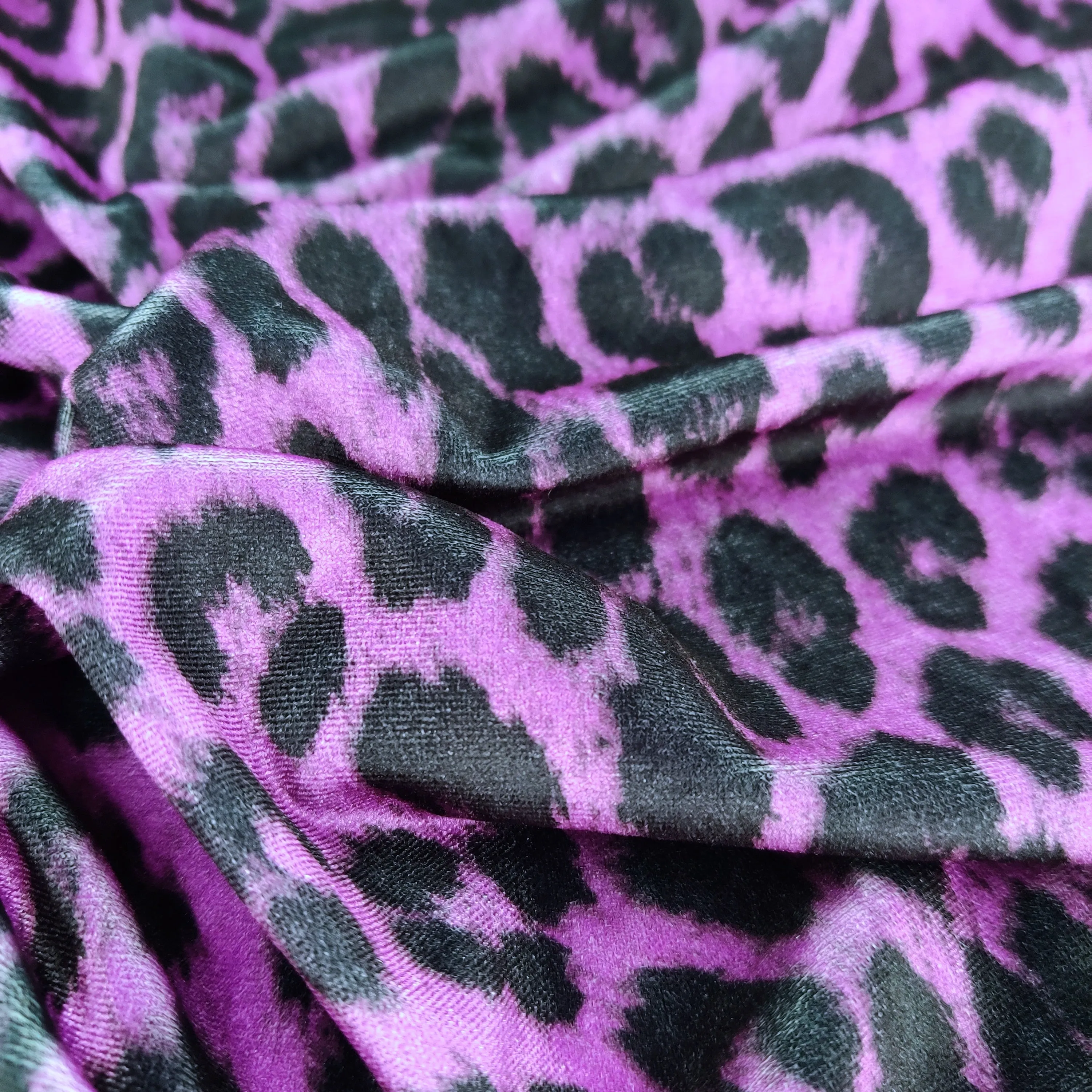 FS005 Leopard Print Scuba, Spun Polyester & Velvet Fabric